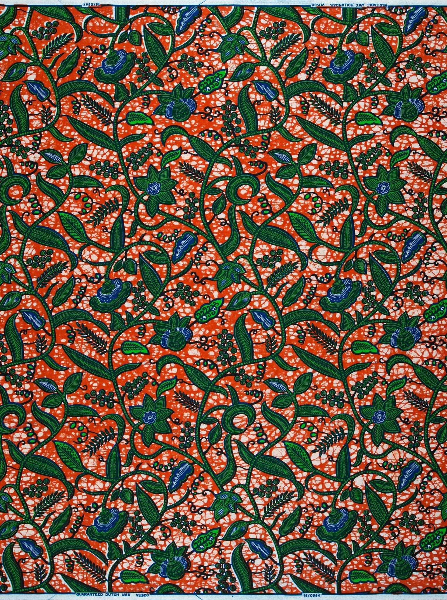 Orange fabric green blue floral wax hollandais vl00564.345
