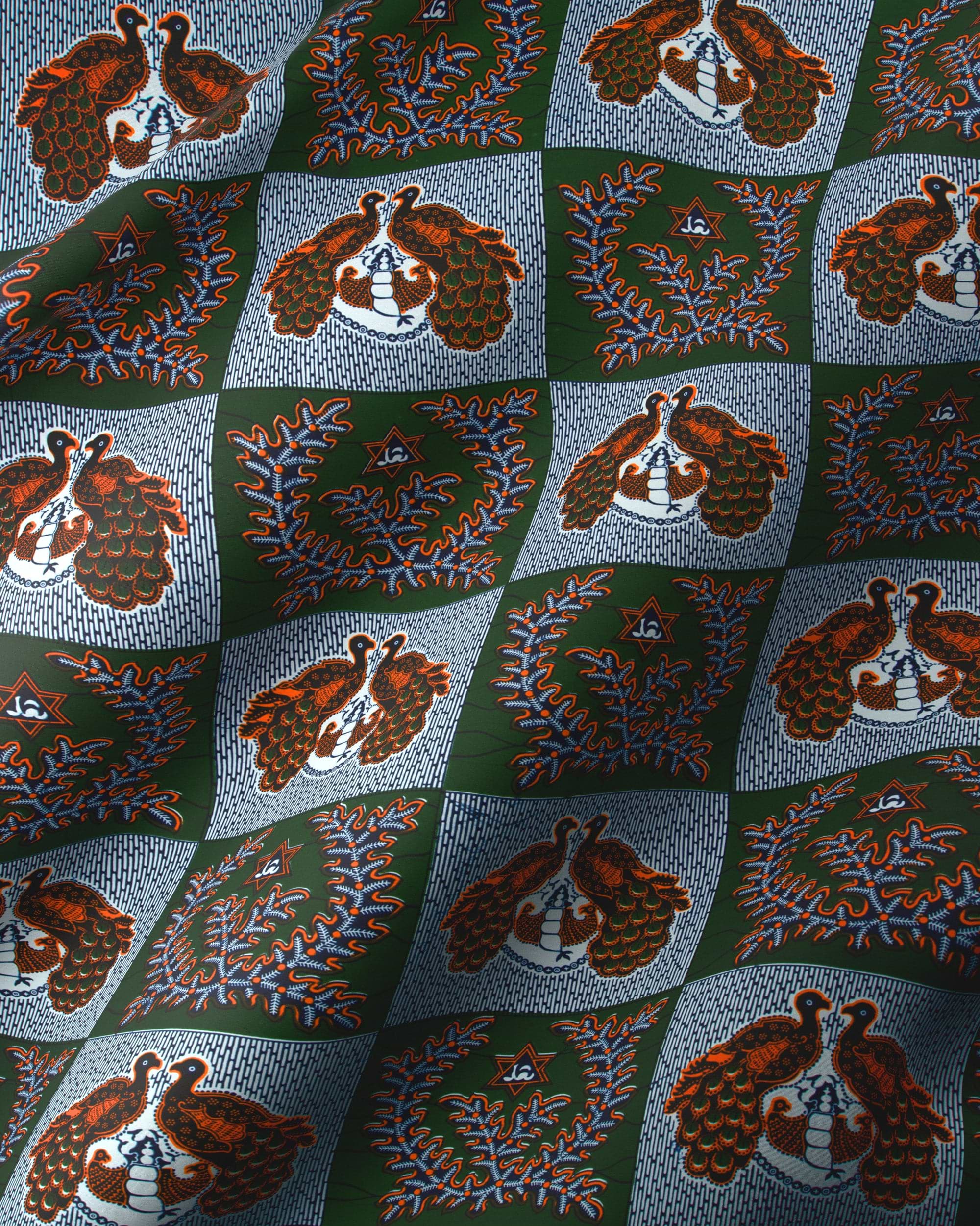 Dark green gray checkered fabric wax hollandais vl00770.101