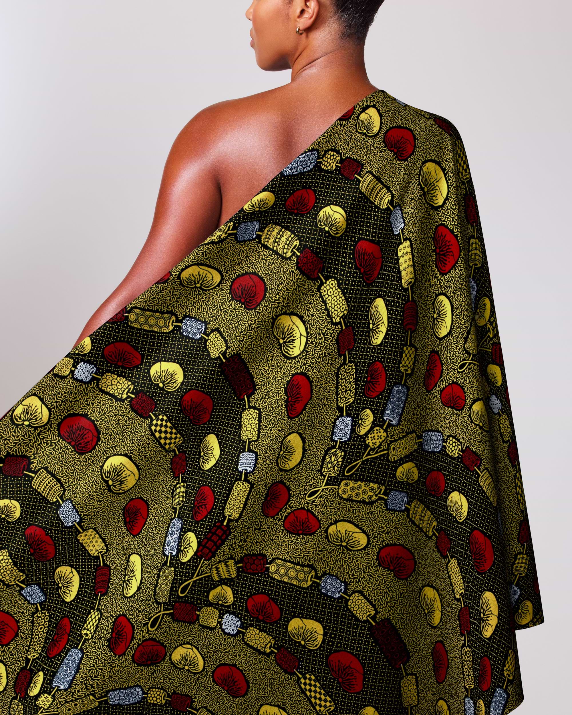Vibrant olive green red patterned wax hollandais vl00792.209