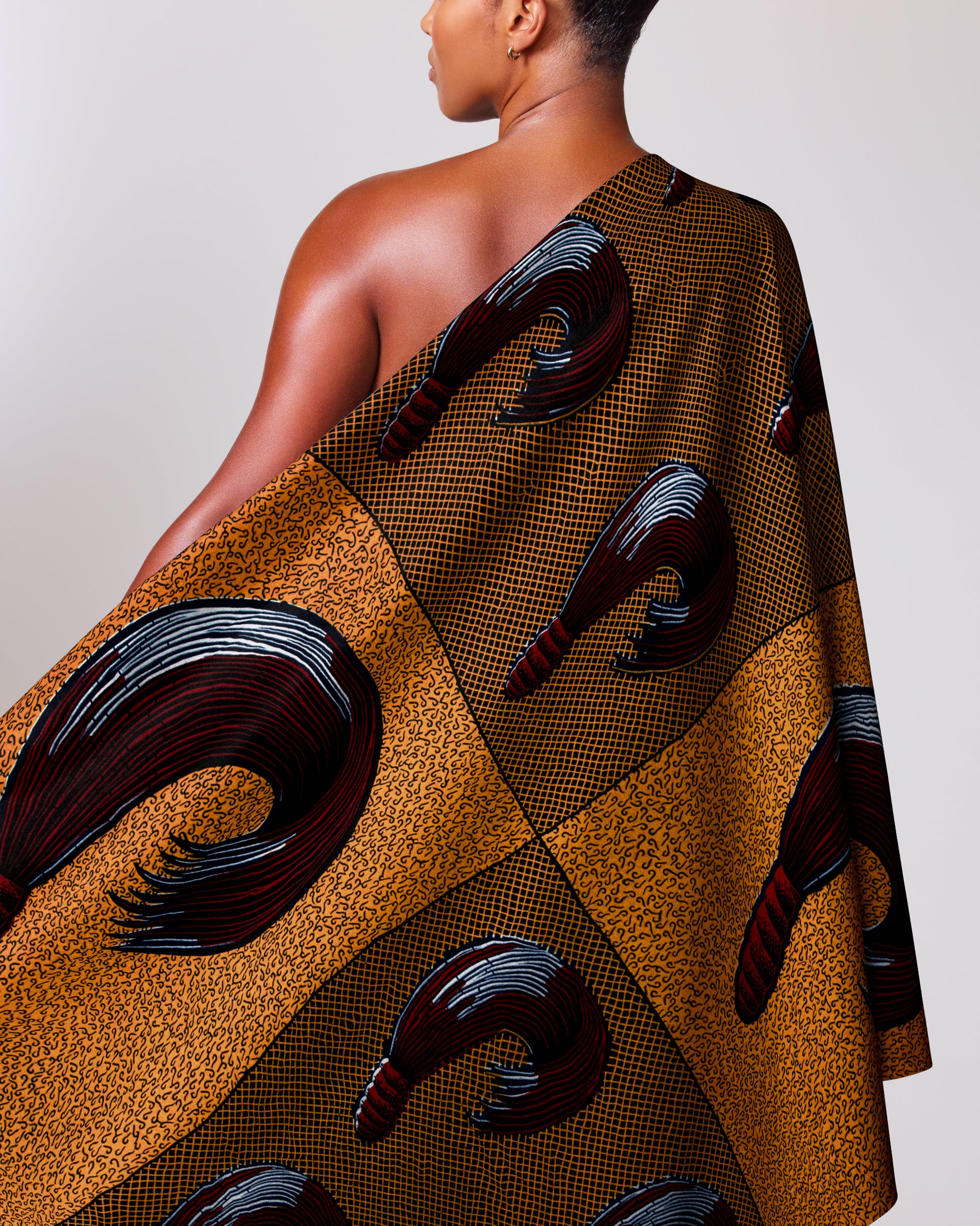 One-shoulder wrap dress bold brown wax hollandais vl00815.155