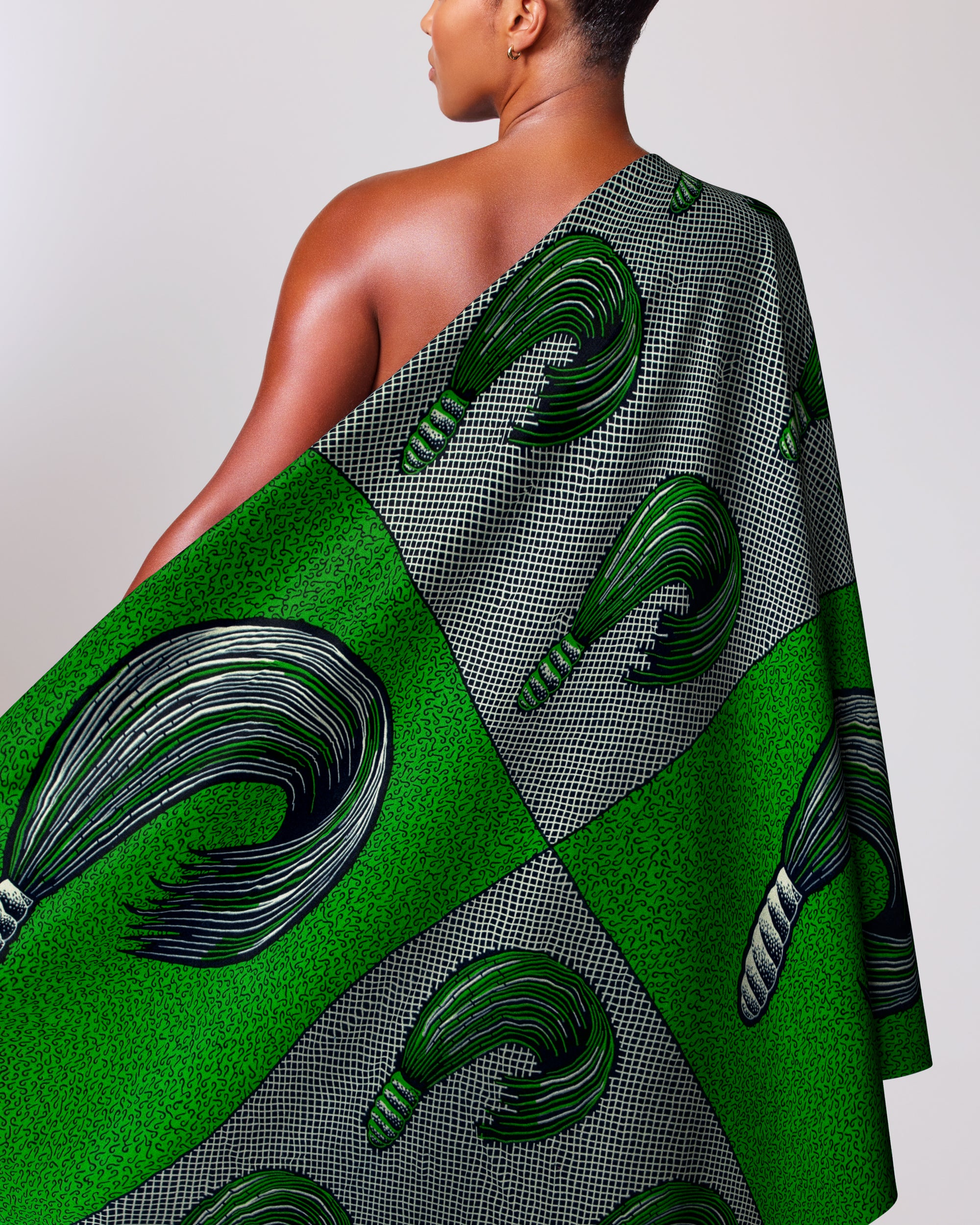 Vibrant green gray patterned fabric wax hollandais vl00815.156