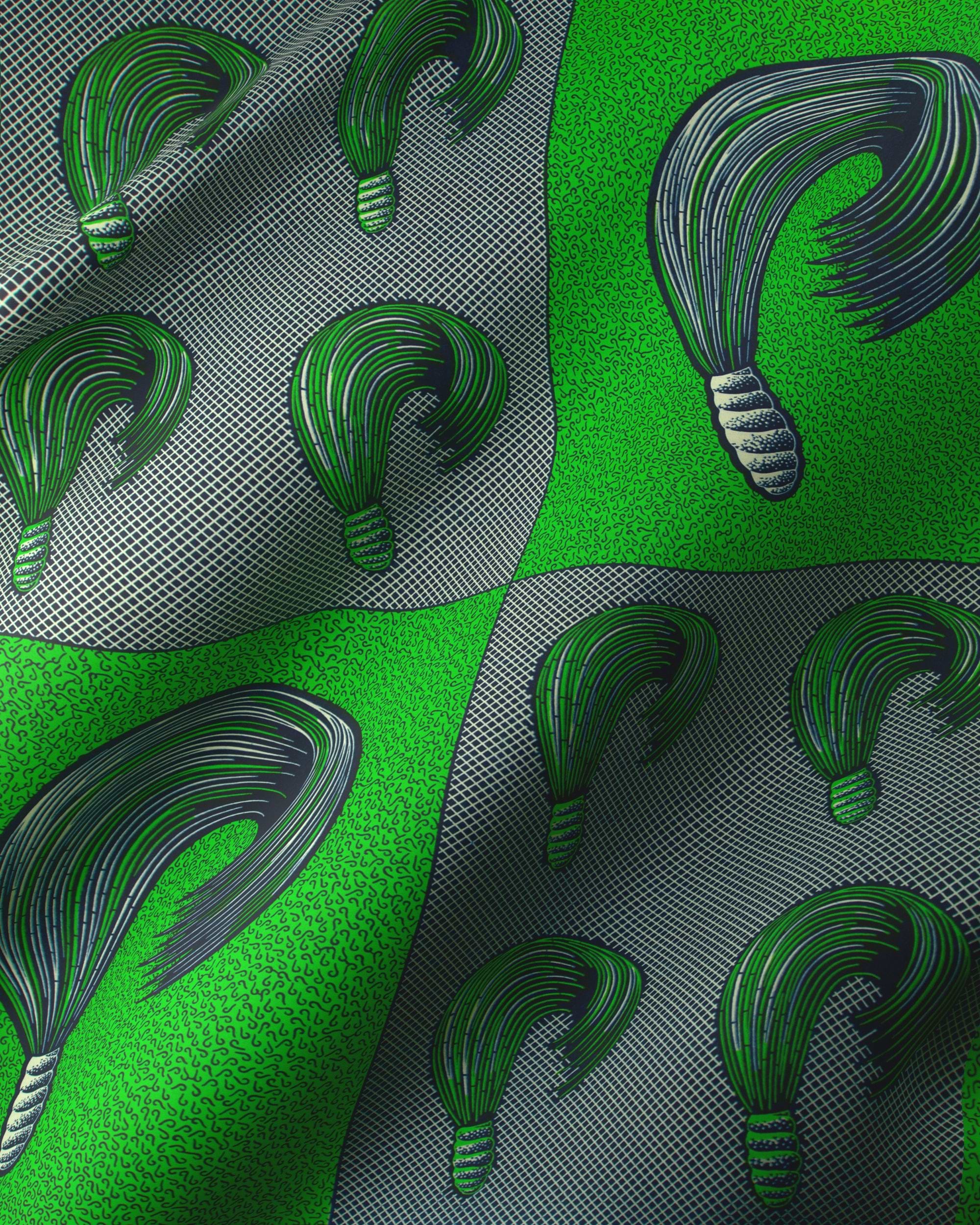 Green black patterned fabric stylized wax hollandais vl00815.156