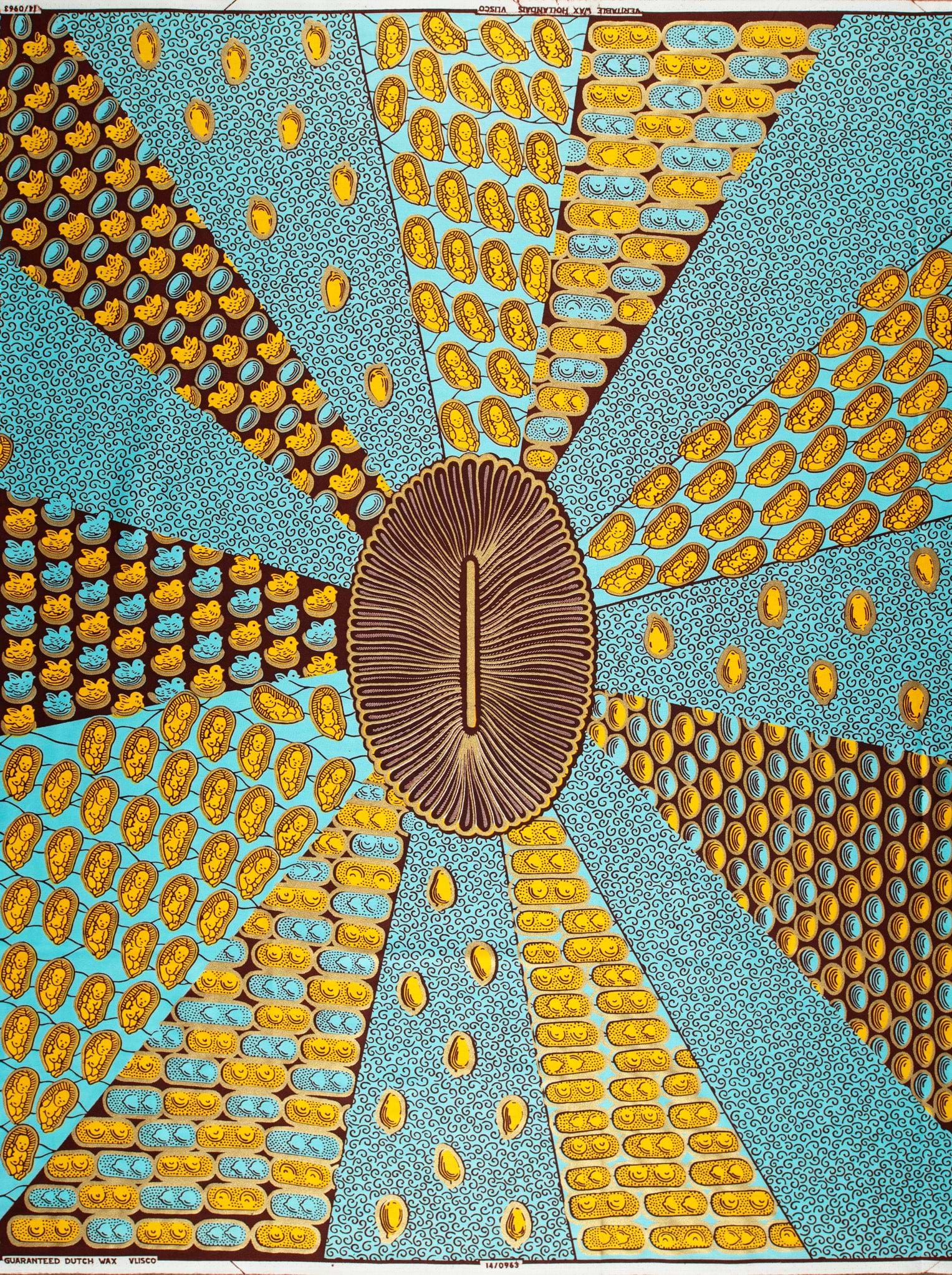 Vibrant geometrically patterned fabric turquoise wax hollandais vl00963.158