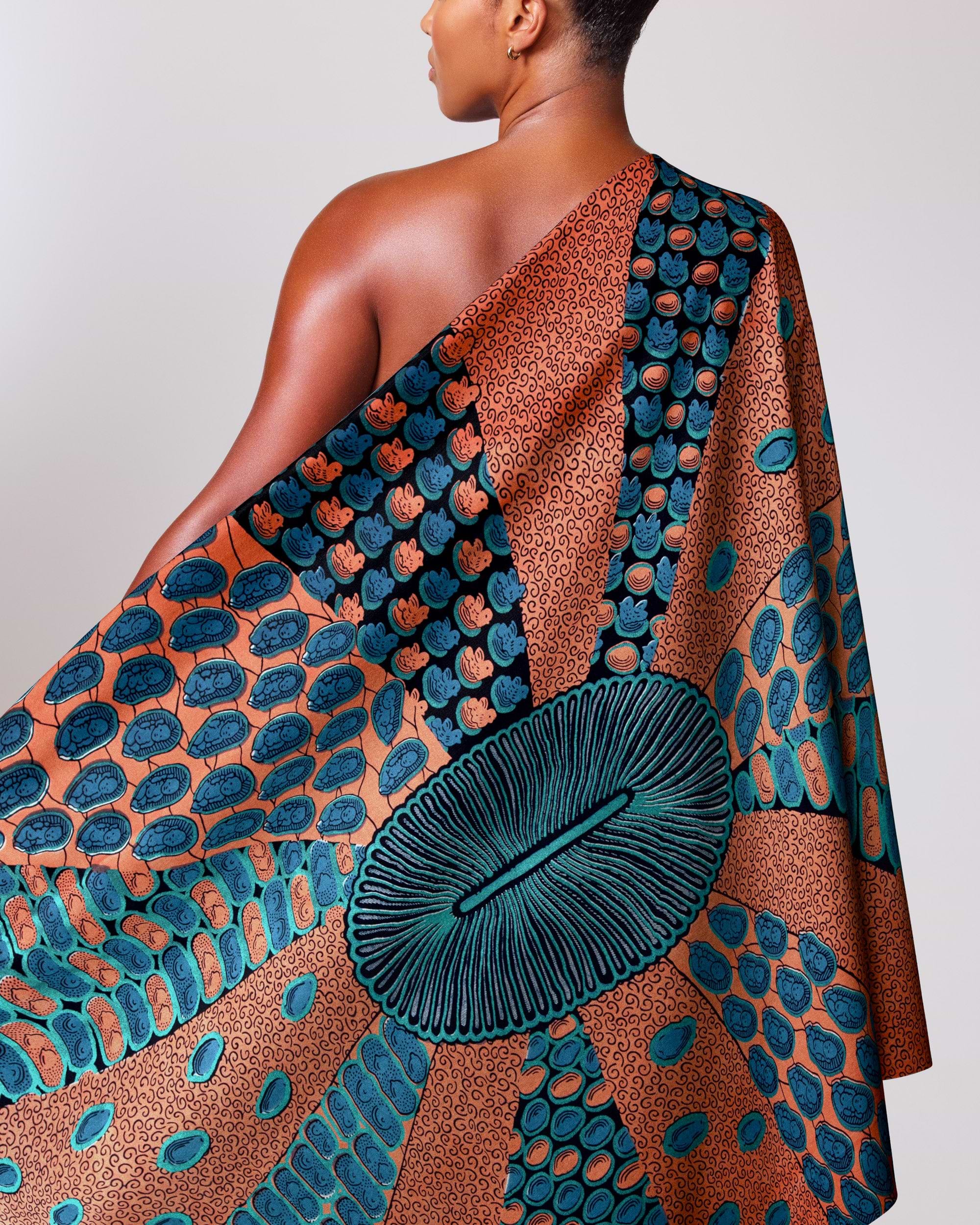 Vibrant one-shoulder wrap dress bold wax hollandais vl00963.159