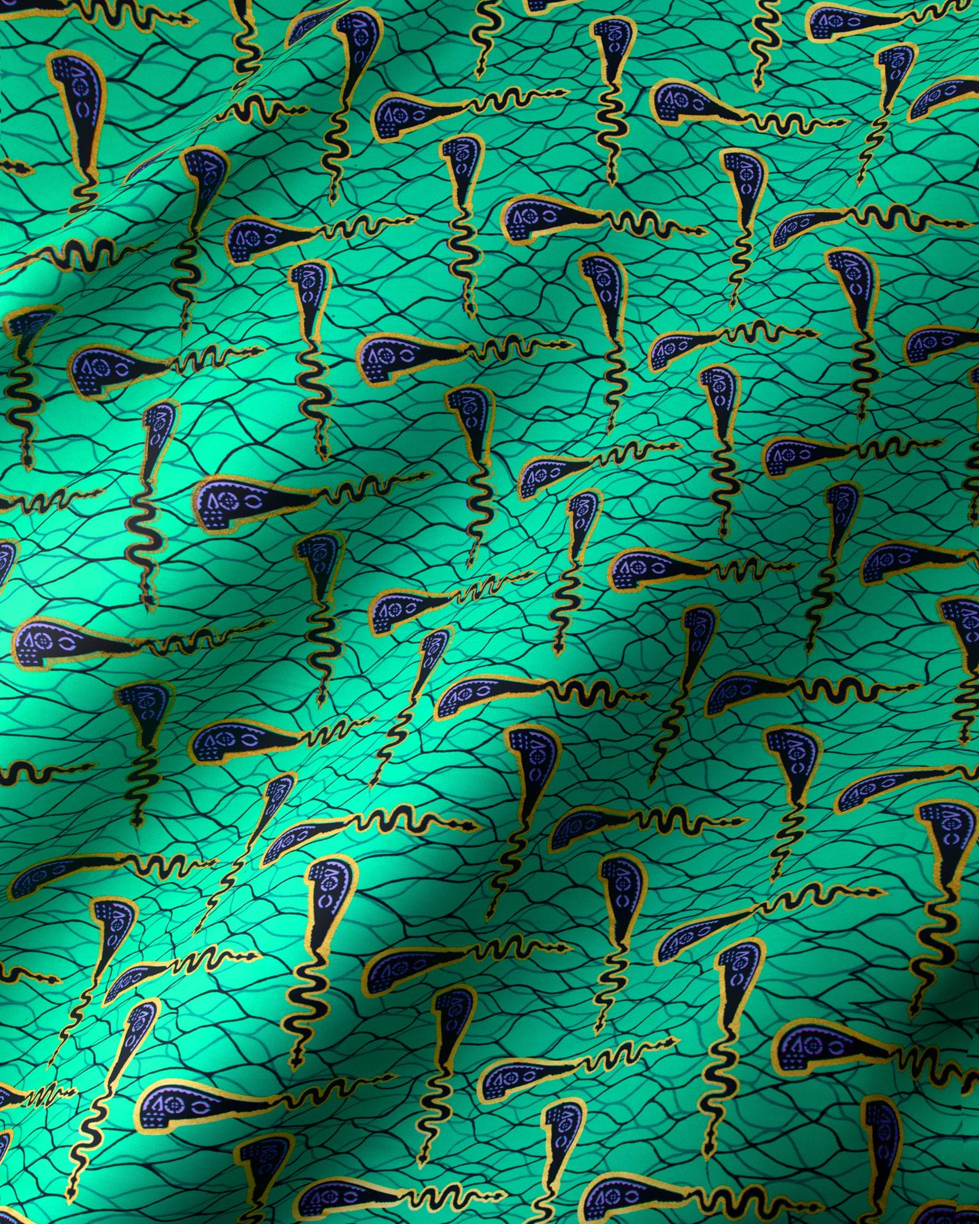 Vibrant teal fabric bold pattern wax hollandais vl00990.089