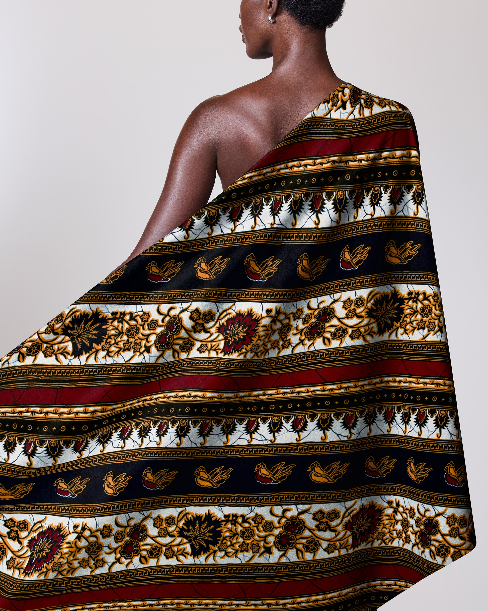 Richly patterned one-shoulder wrap dress wax hollandais vl01003.087