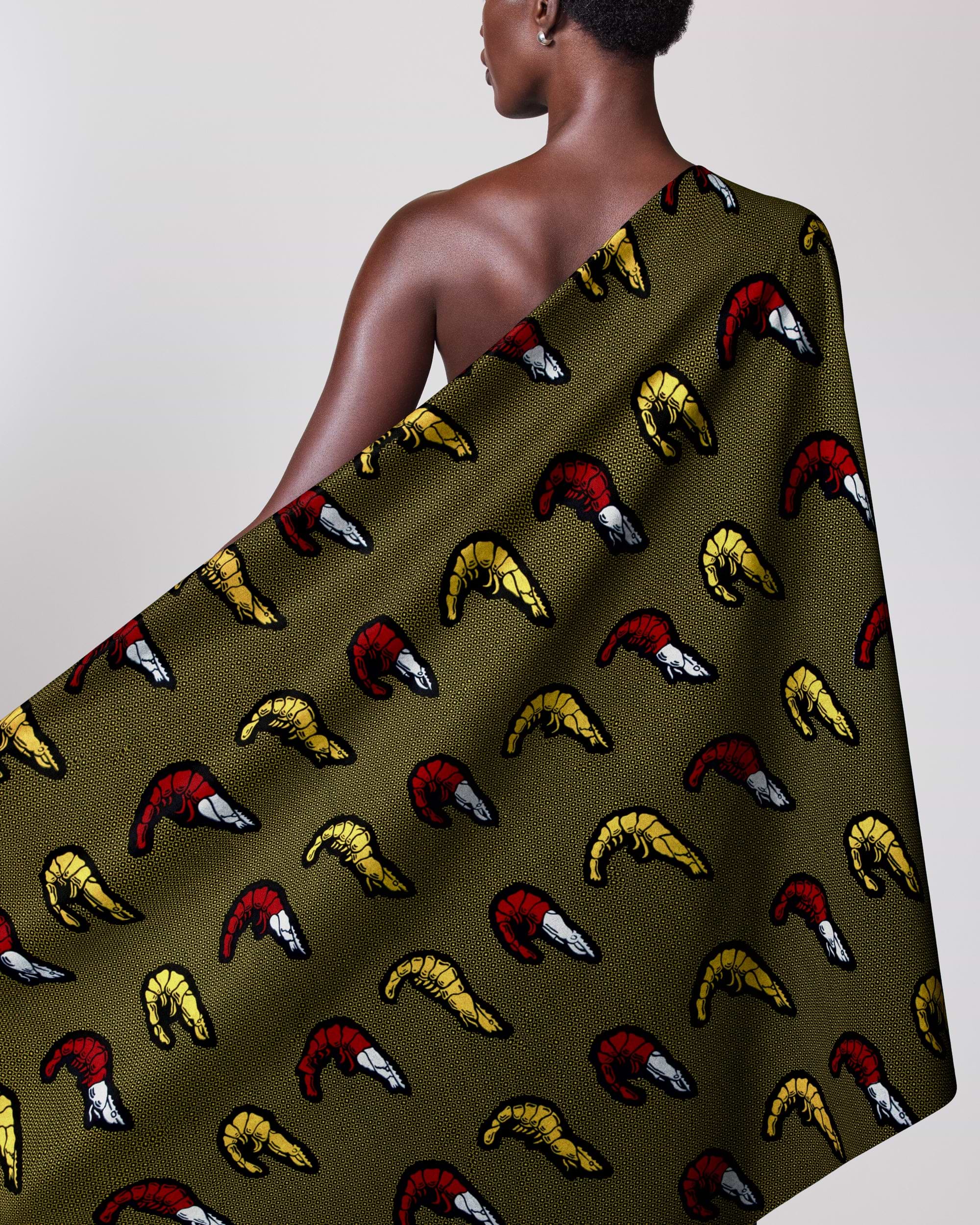 Shrimp-patterned olive-green fabric wax hollandais vl01149.119
