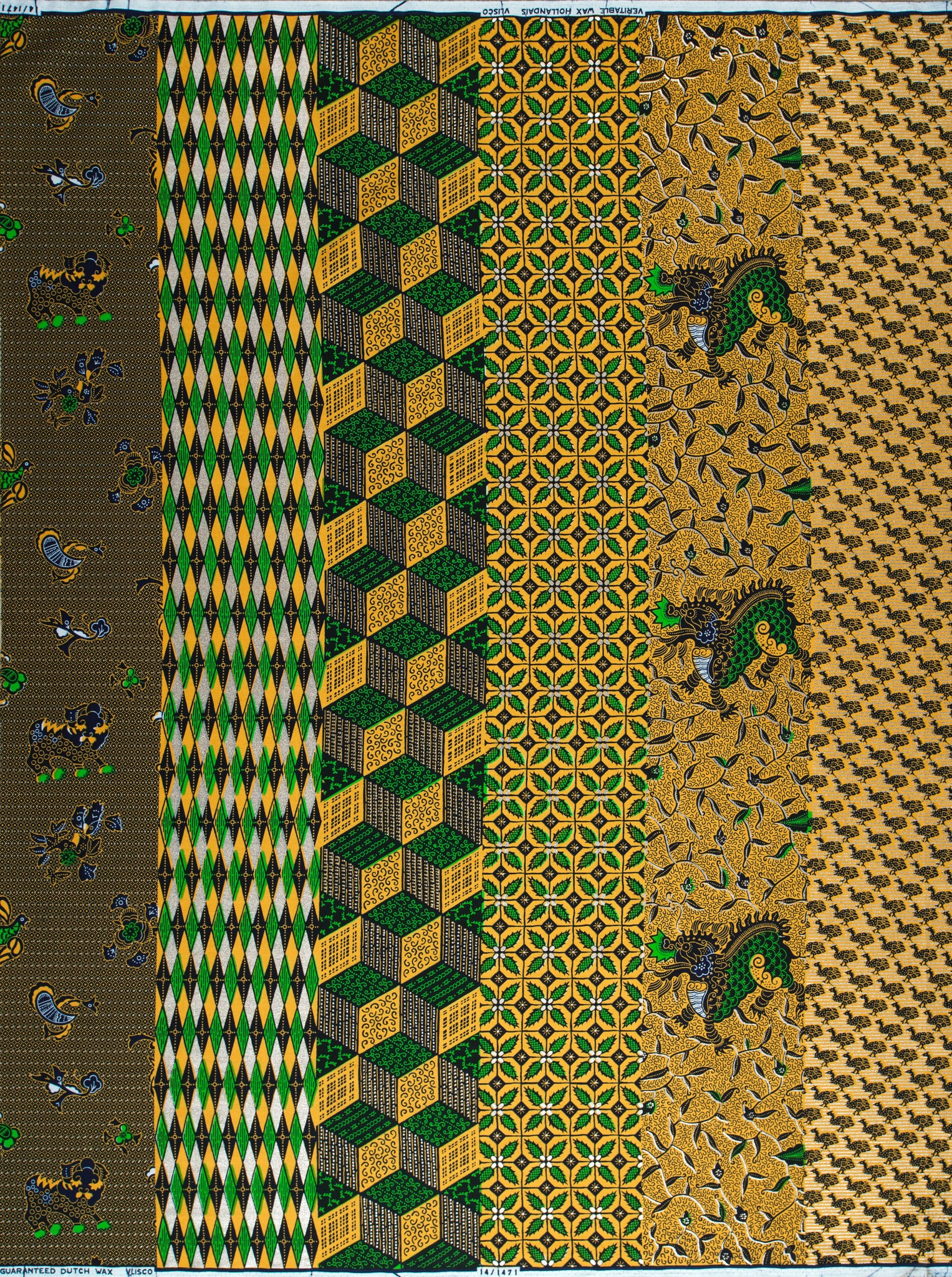 Vibrant green gold patterned african wax hollandais vl01471.022