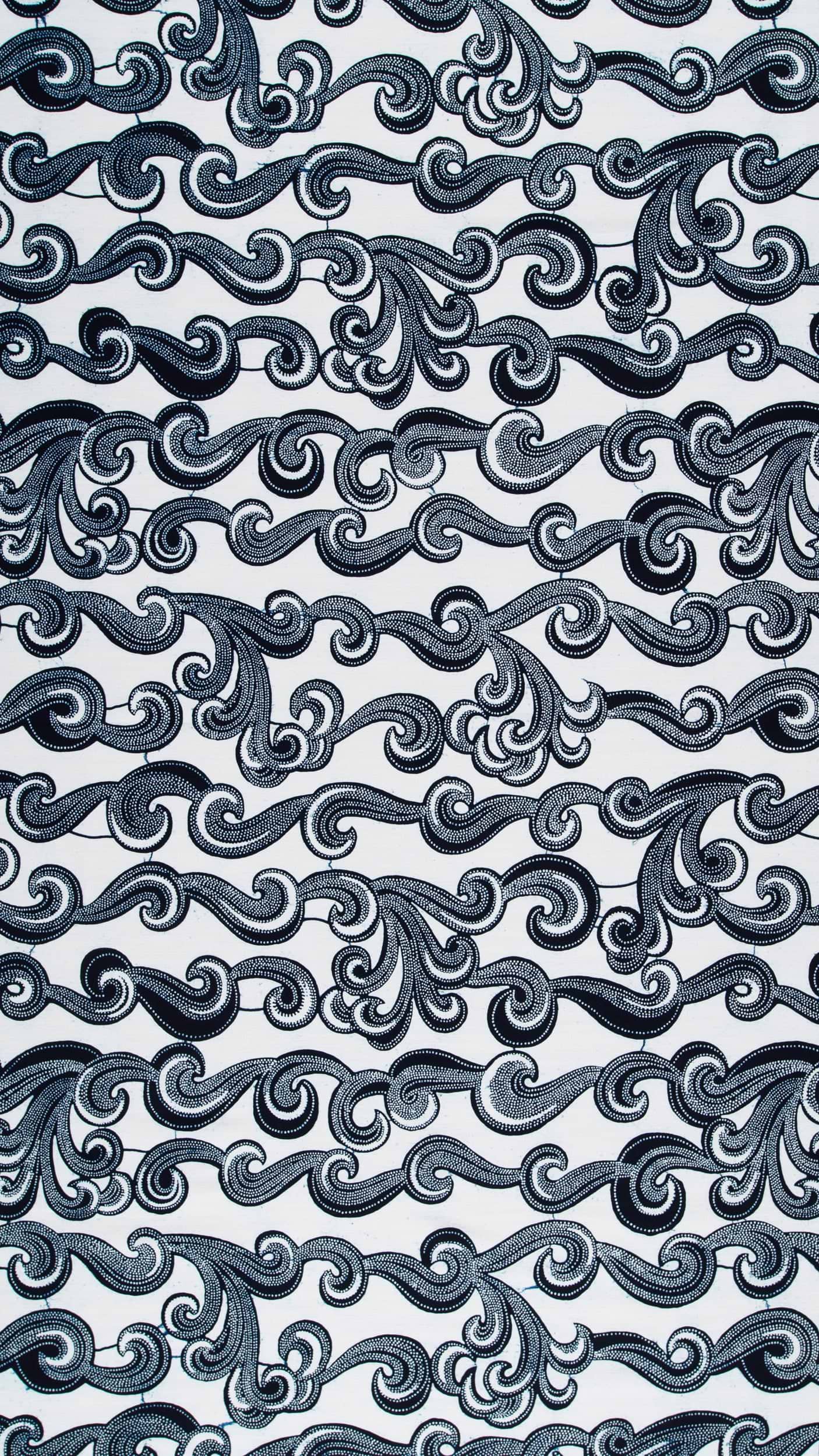 Black white ornate scrollwork fabric wax hollandais vl01474.093