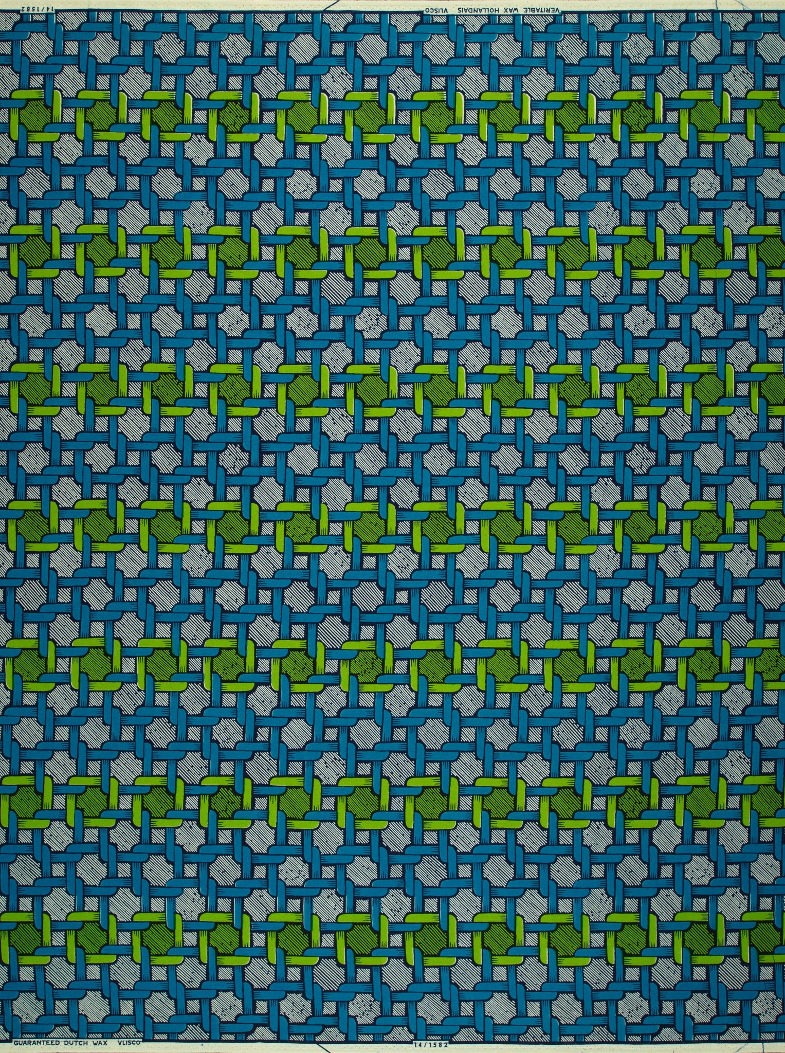 Blue green woven pattern fabric wax hollandais vl01582.058