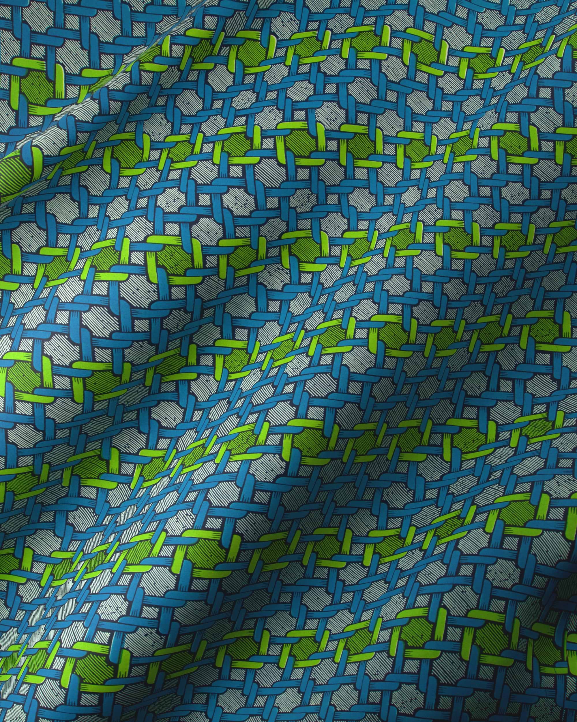 Blue lime green woven fabric wax hollandais vl01582.058