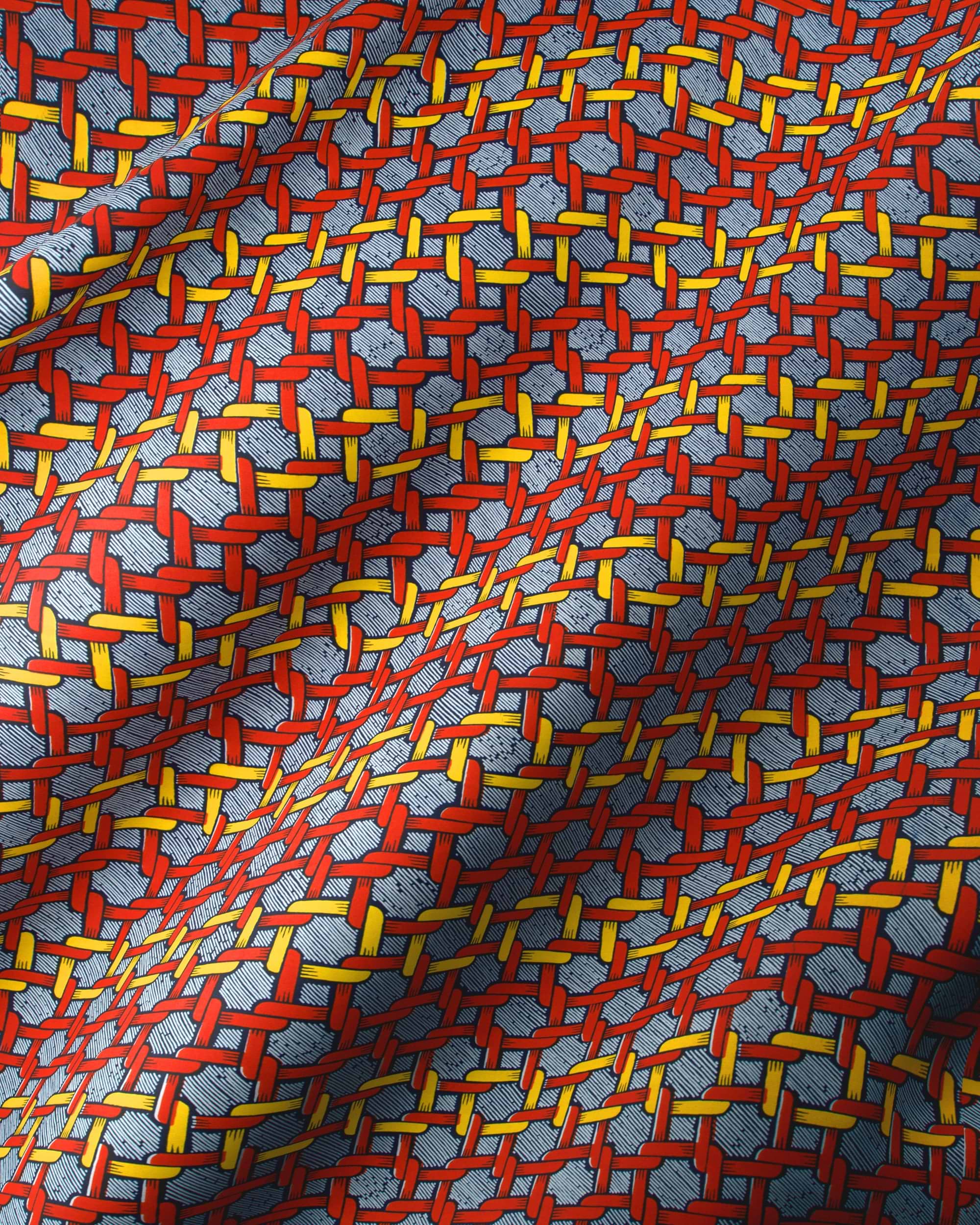 Woven red yellow pattern gray wax hollandais vl01582.059