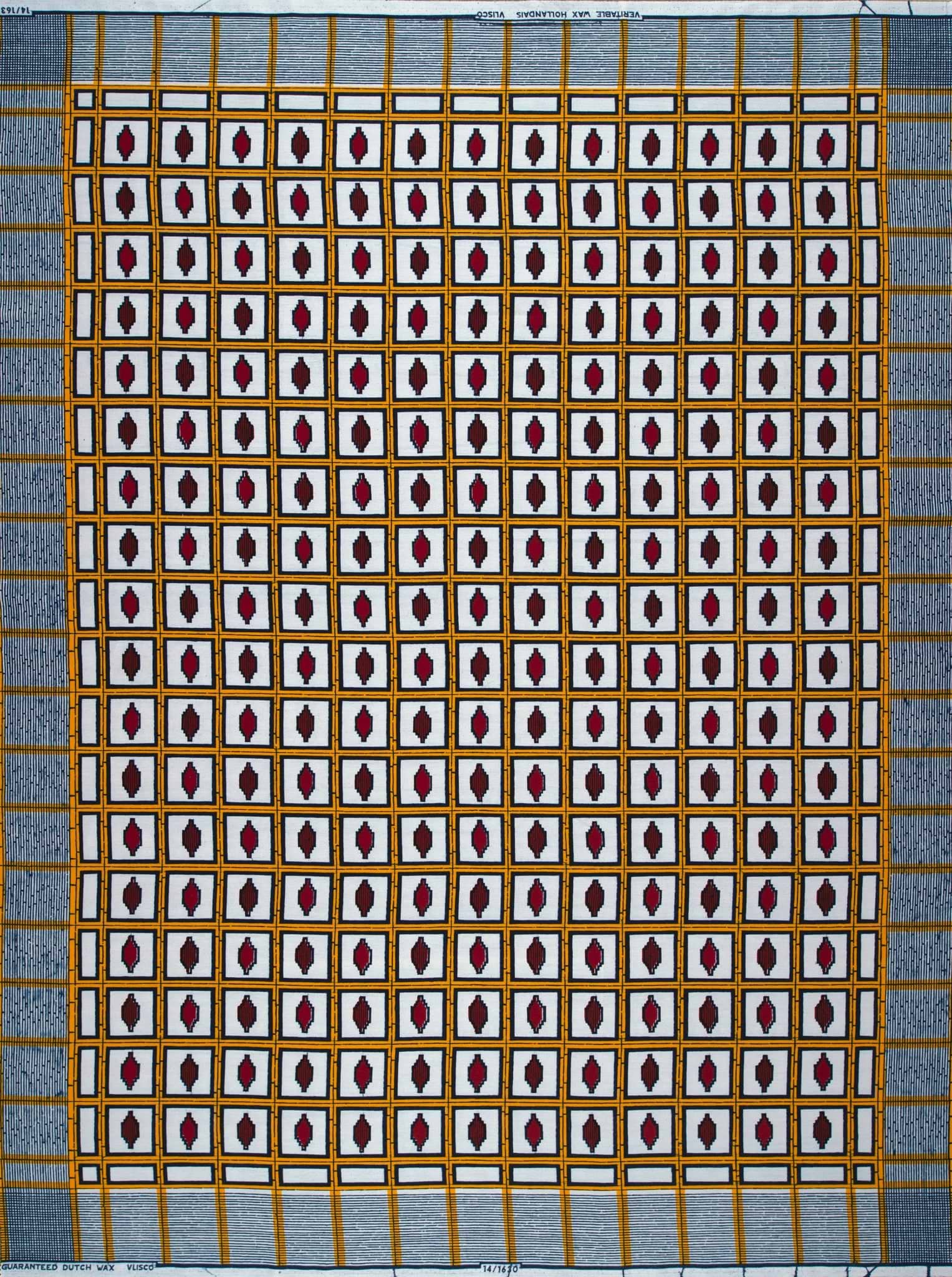 Geometrically patterned fabric grid white wax hollandais vl01630.027