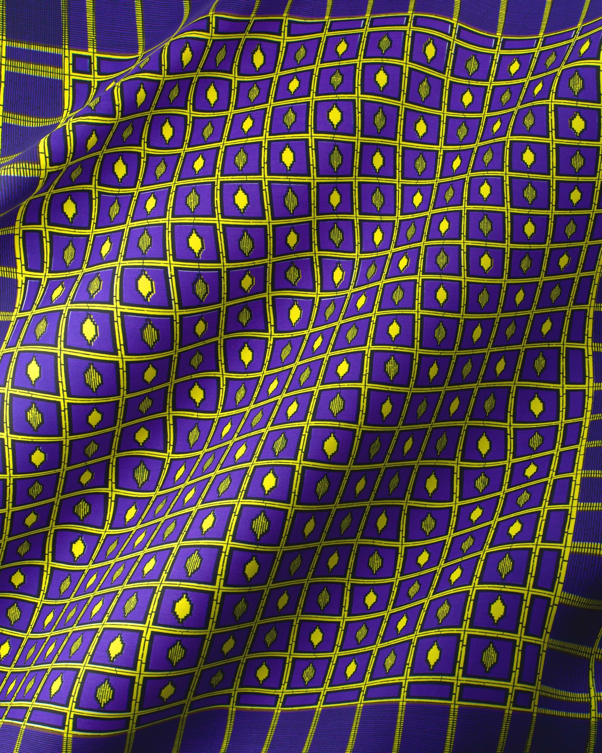 Purple yellow patterned fabric wax hollandais vl01630.031