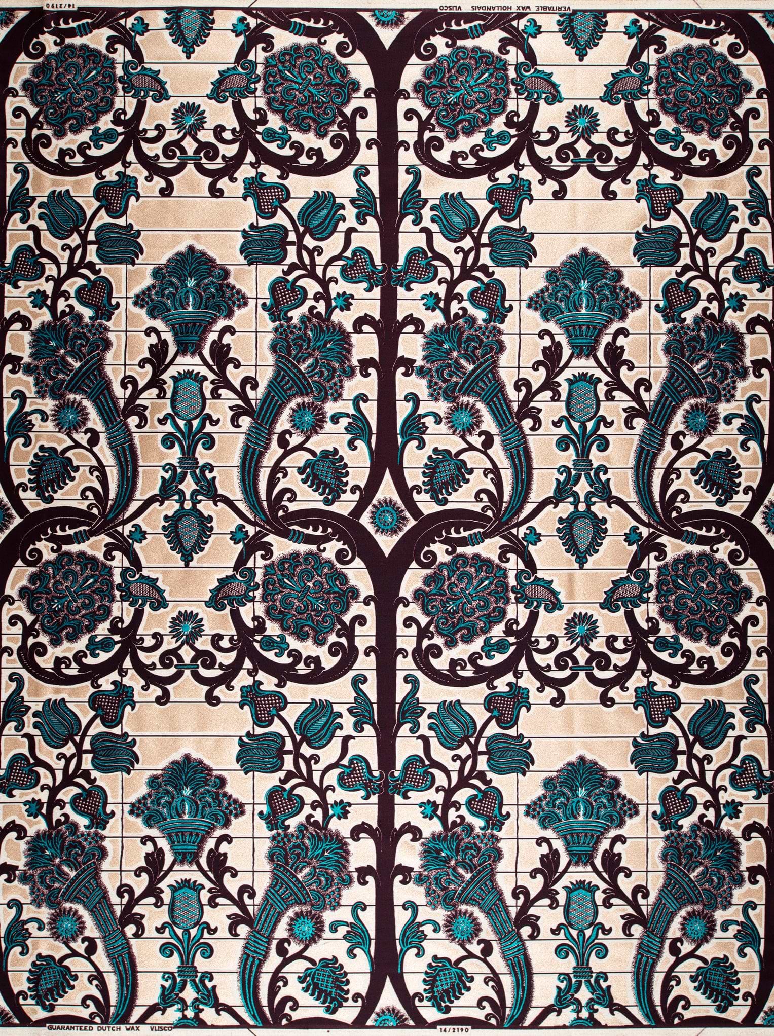 Teal black ornate floral fabric wax glitterglam