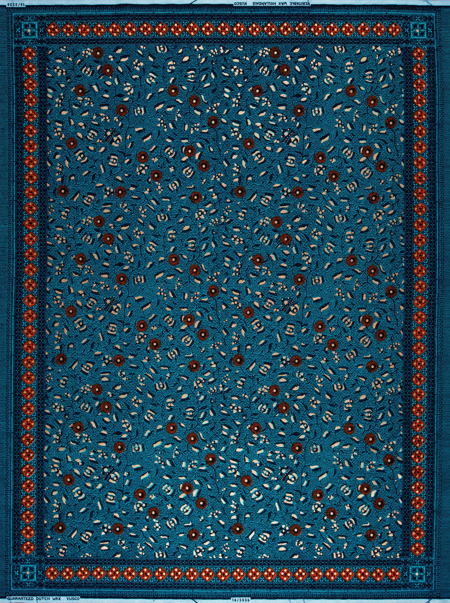 Blue fabric pattern white brown wax hollandais vl02226.014