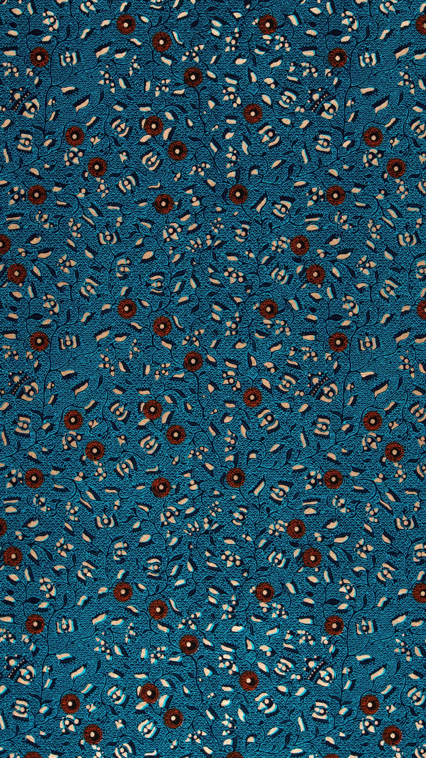 Blue fabric pattern red white wax hollandais vl02226.014