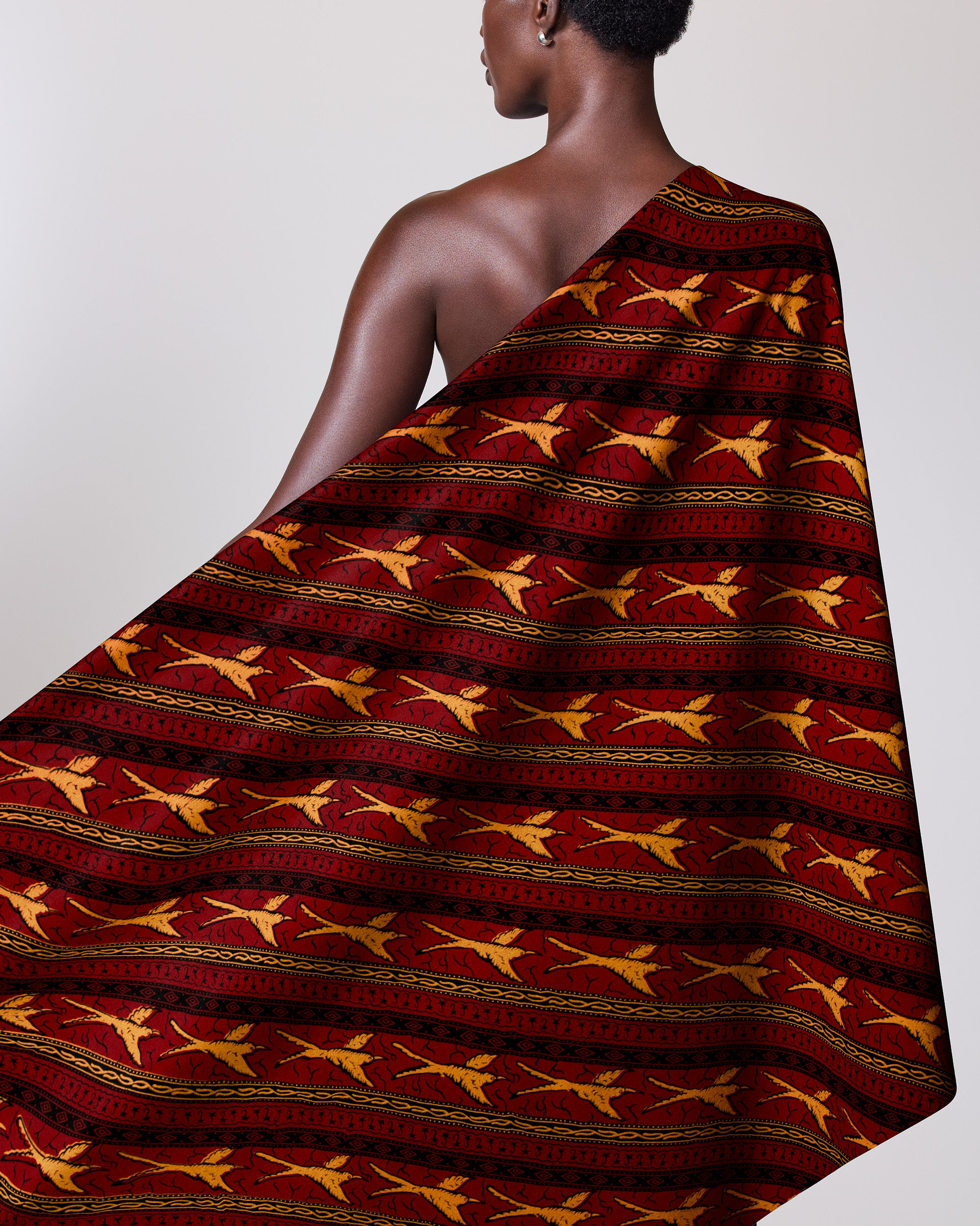 Rich red fabric golden bird wax hollandais vl02481.056