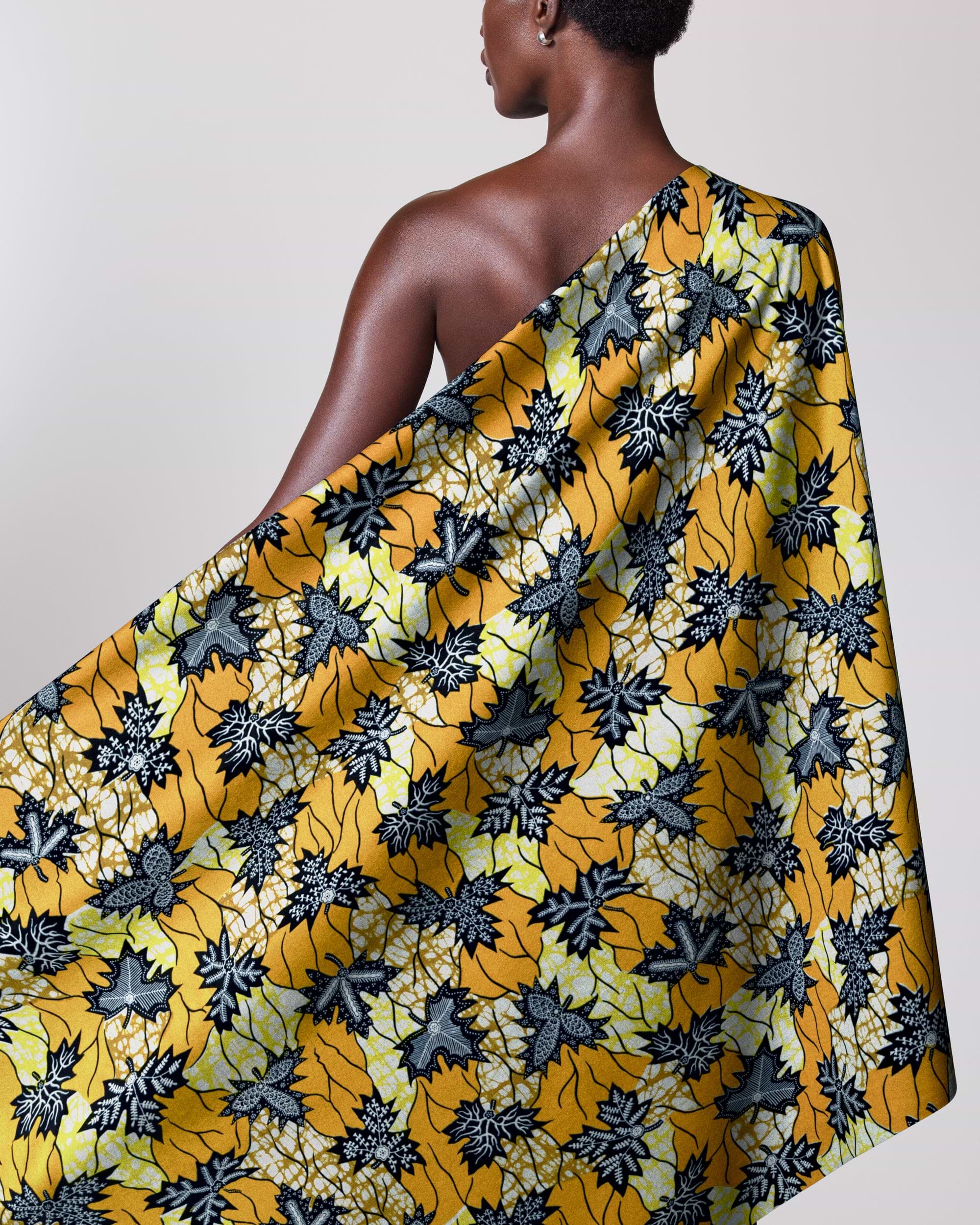 Vibrant yellow black patterned fabric super-wax vl02786.042