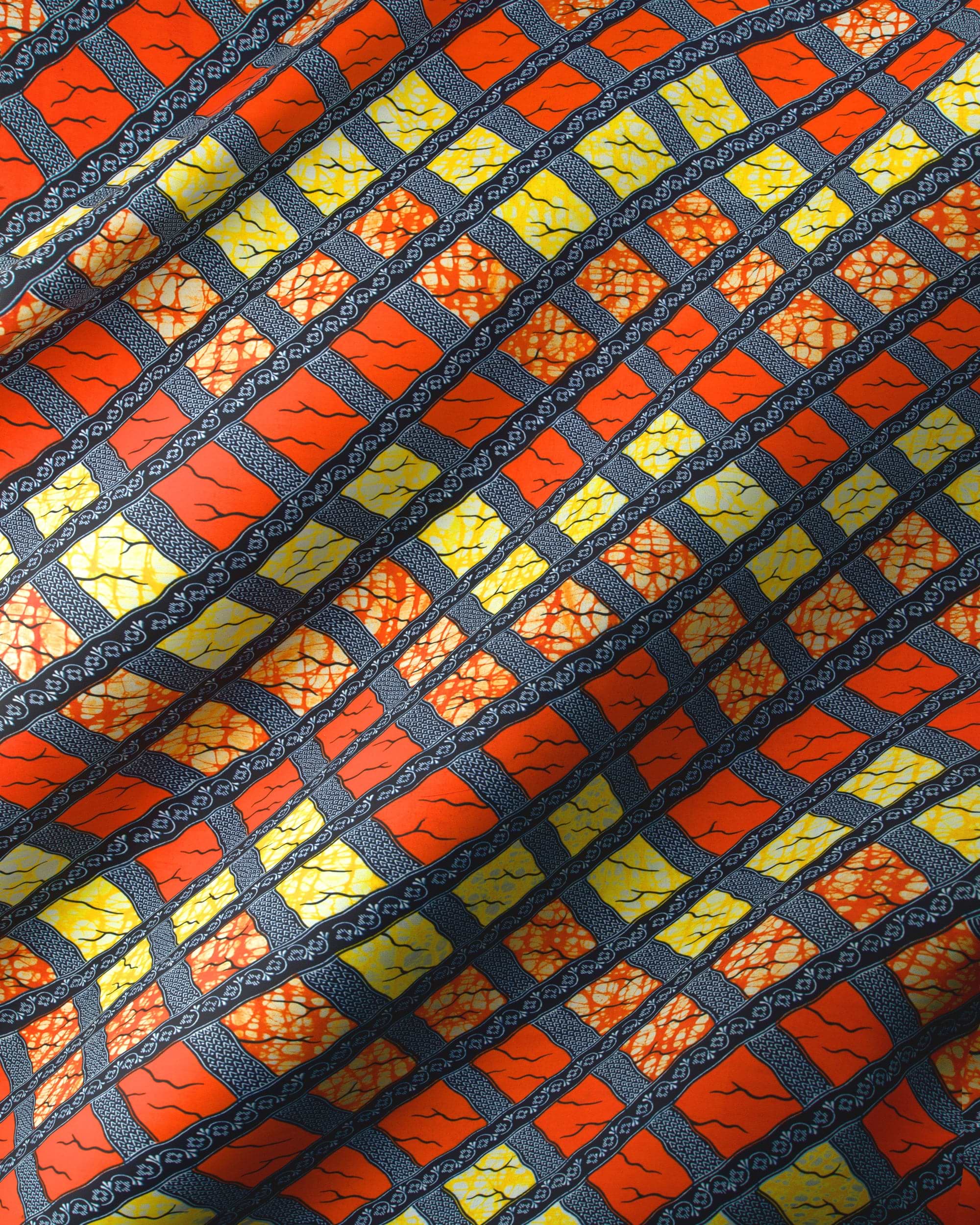 Vibrant orange yellow geometric-patterned african super-wax vl02788.230