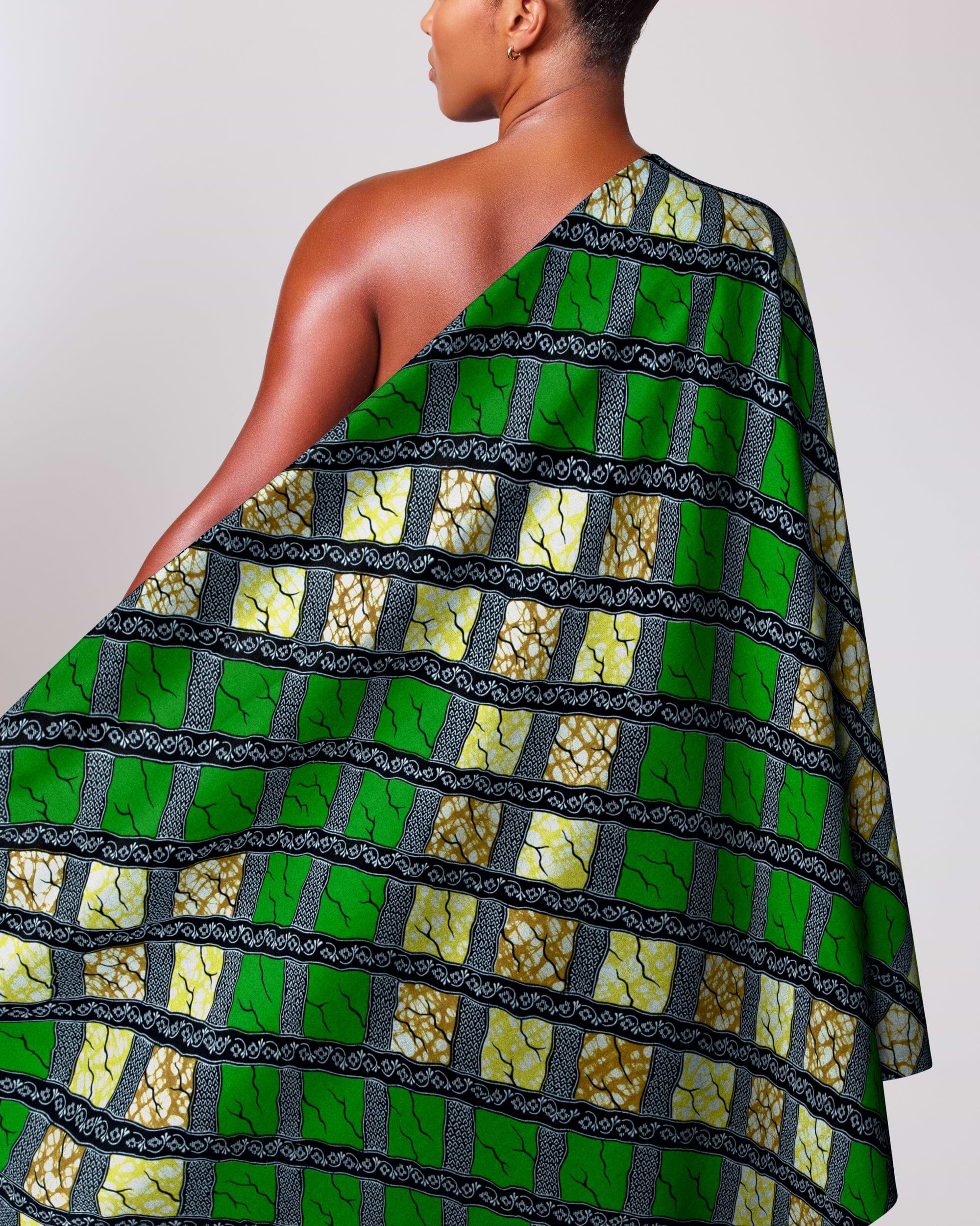 Vibrant green yellow patterned one-shoulder super-wax vl02788.299