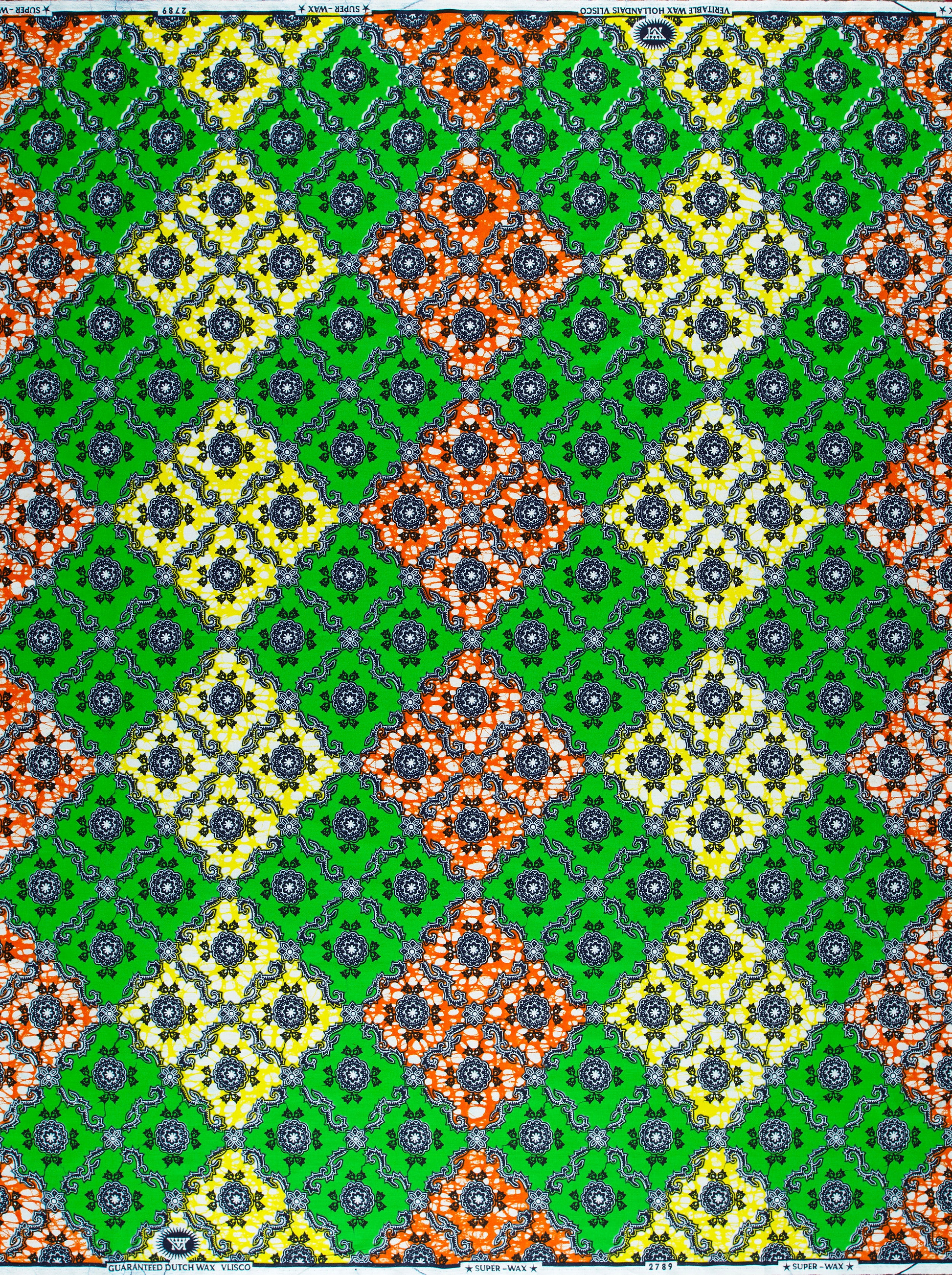 Vibrant green yellow orange diamond-patterned super-wax vl02789.278