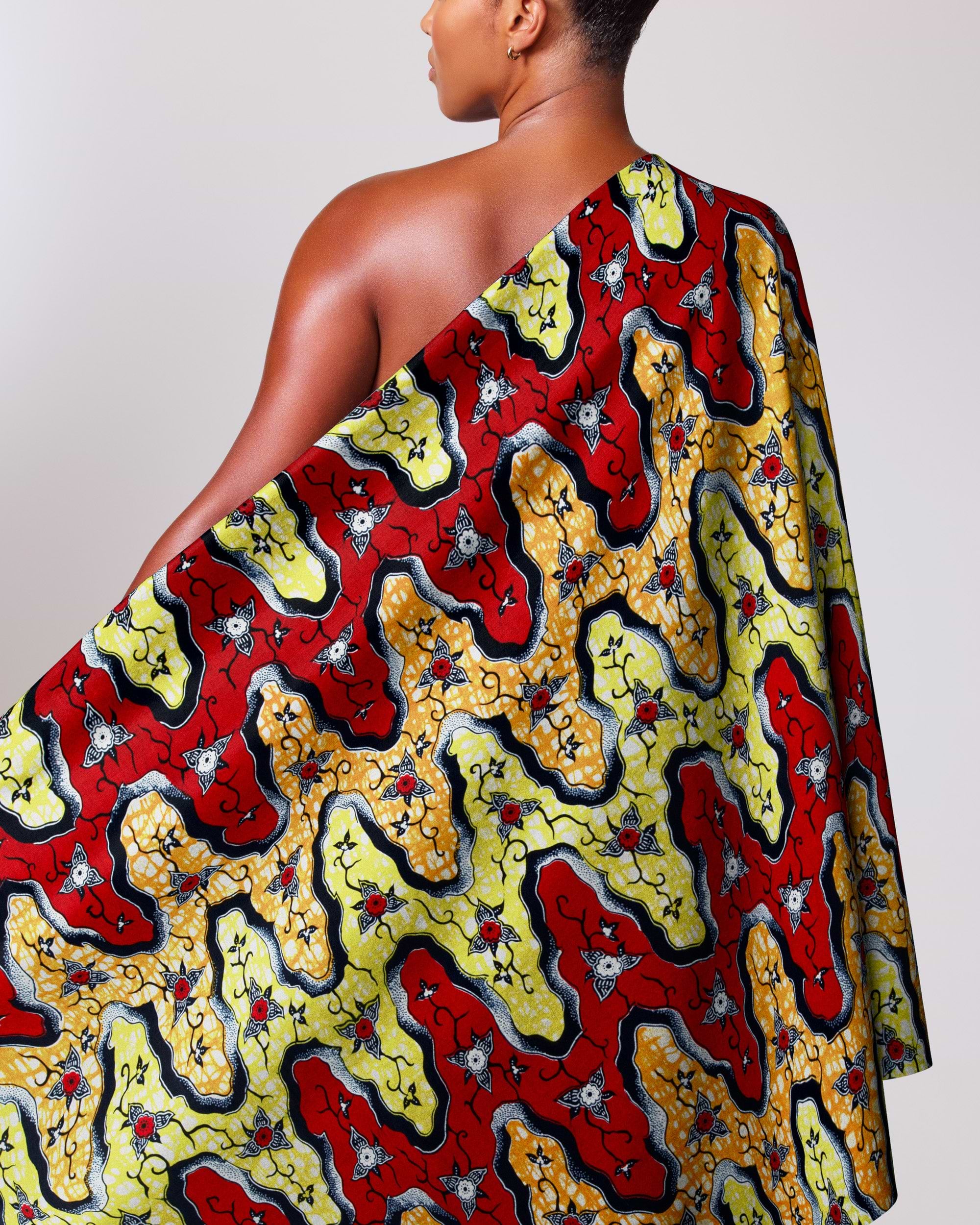 Vibrant one-shoulder wrap dress bold super-wax vl02918.028