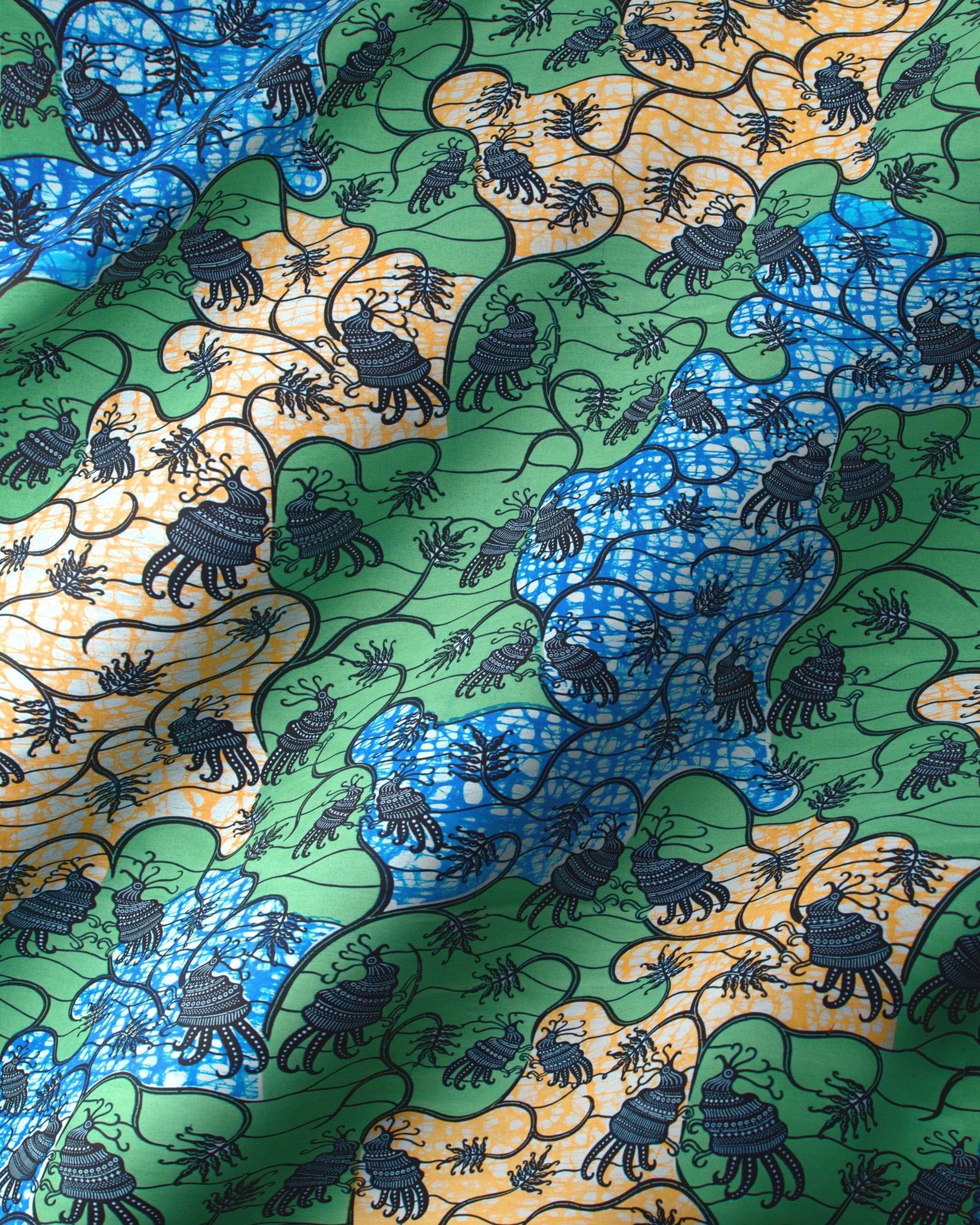 Vibrant green blue yellow fabric super-wax vl02919.111