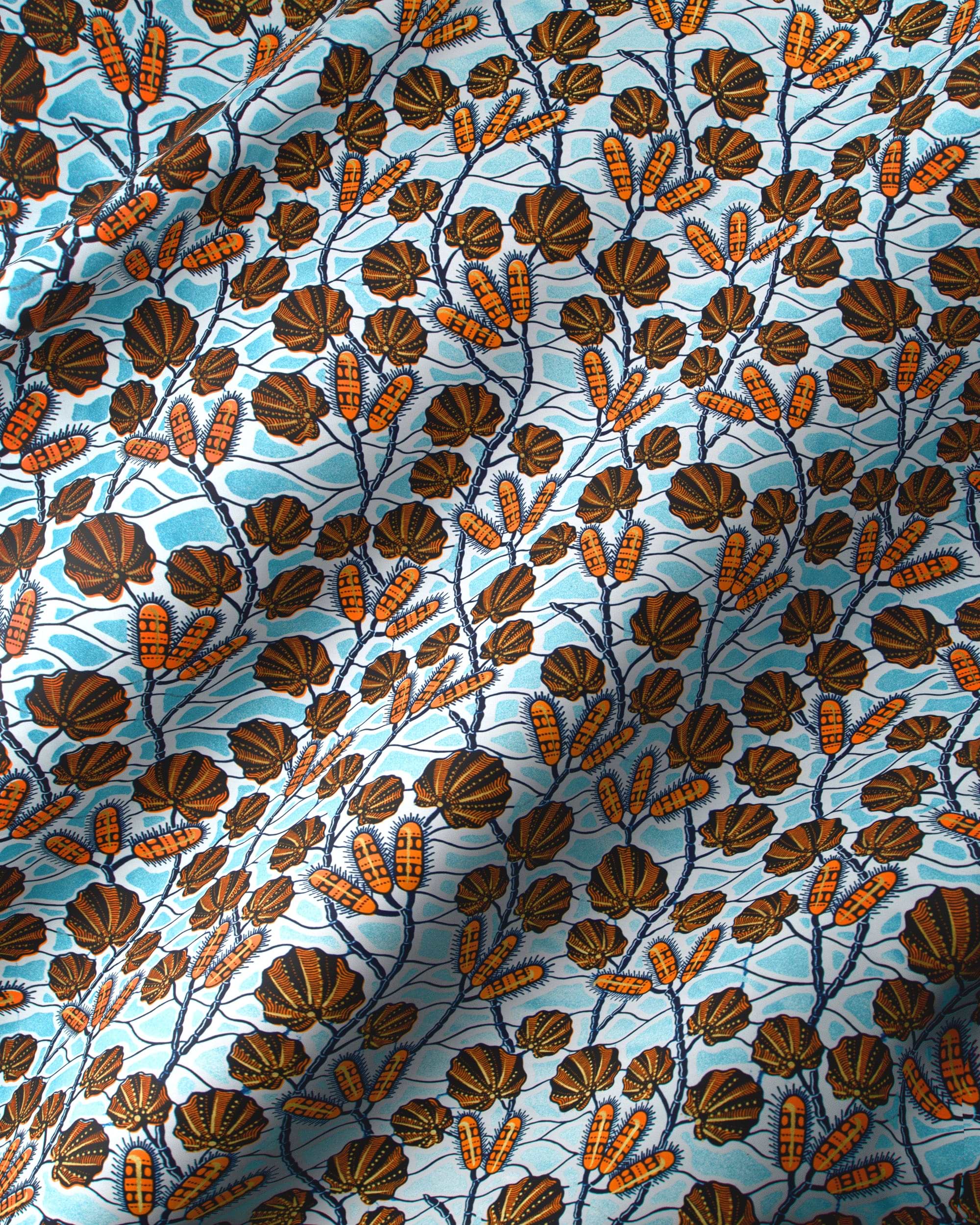 Blue fabric pattern brown leaf-like wax glitterglam vl03004.014