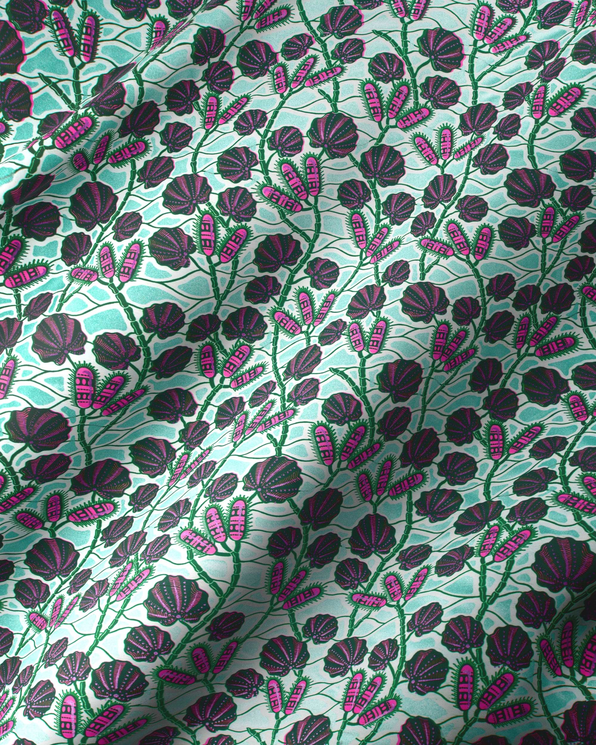 Vibrant teal fabric pattern dark wax glitterglam vl03004.015