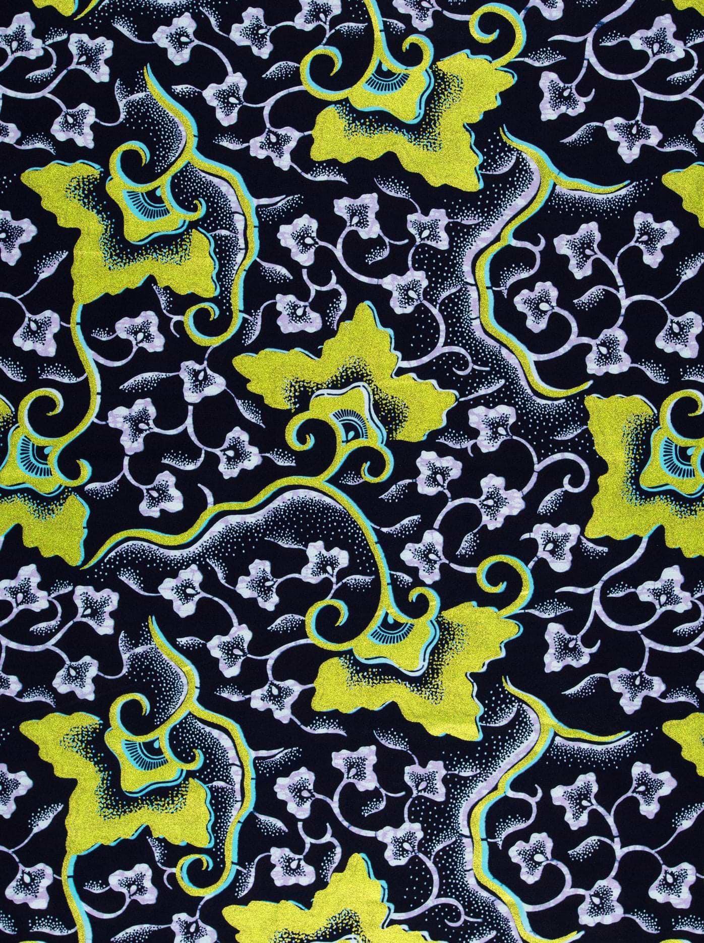 Vibrant yellow teal floral-patterned fabric wax hollandais vl03096.010