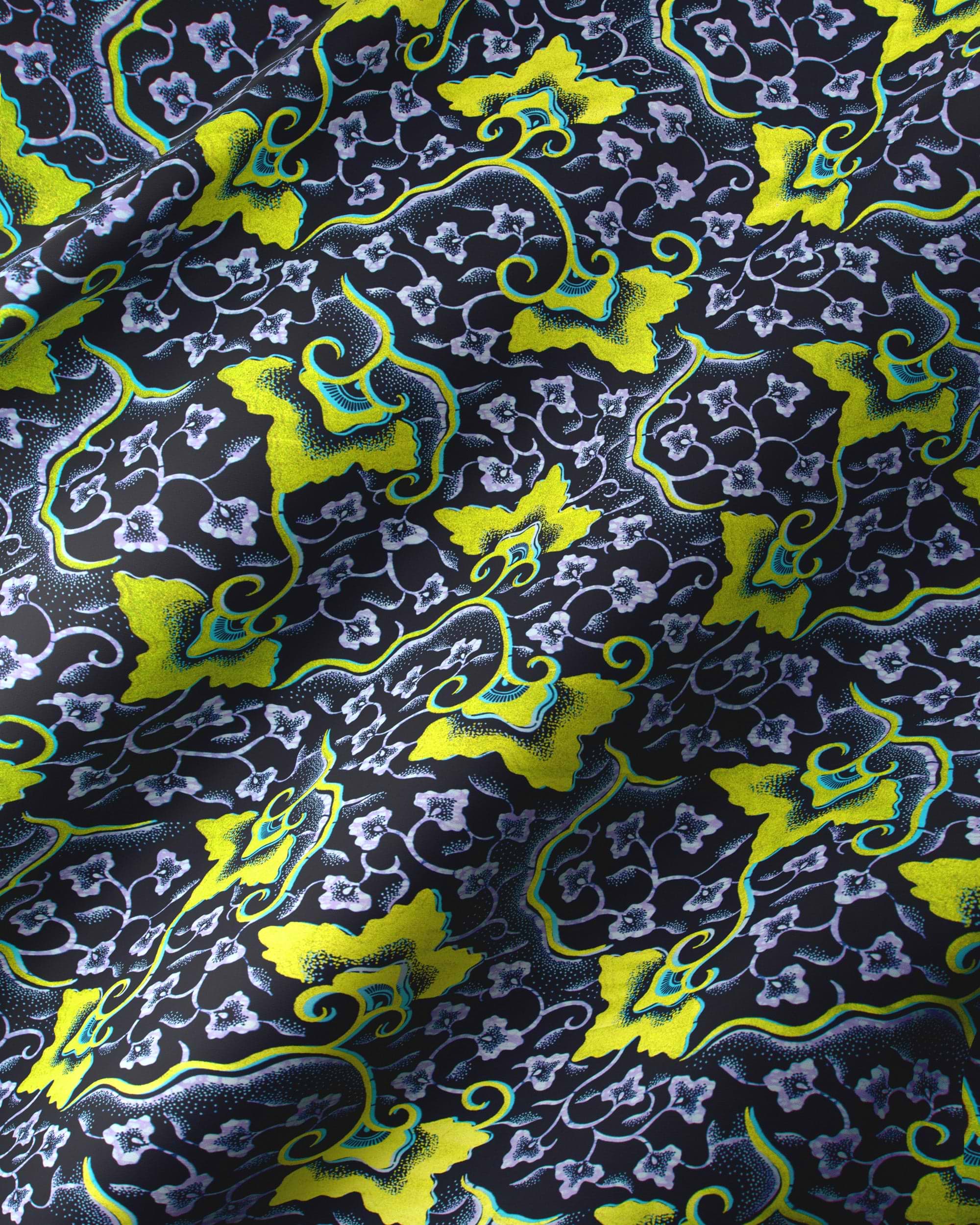 Vibrant yellow white floral-patterned fabric wax hollandais vl03096.010