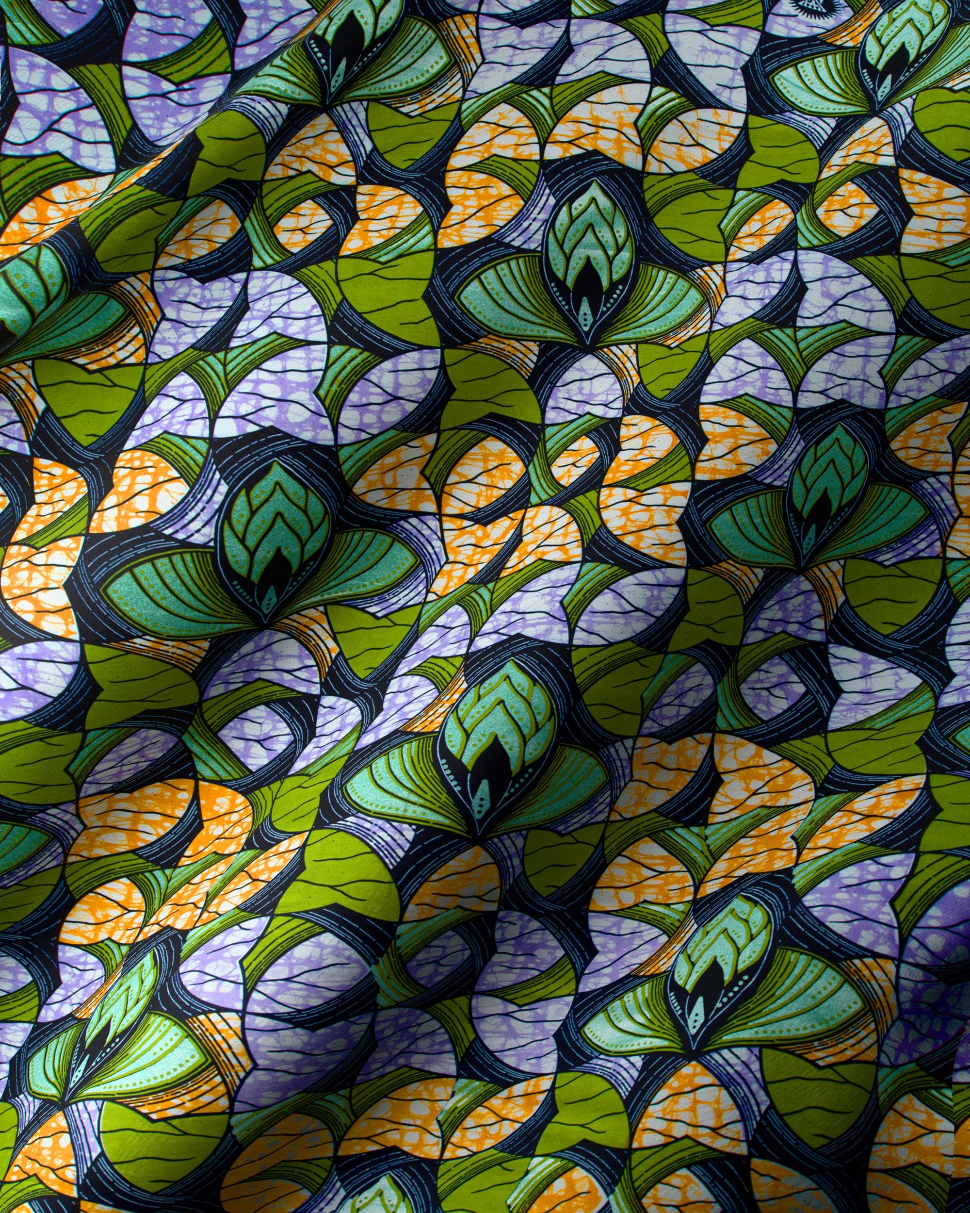 Vibrant green purple orange leaf-patterned super-wax vl03491.011