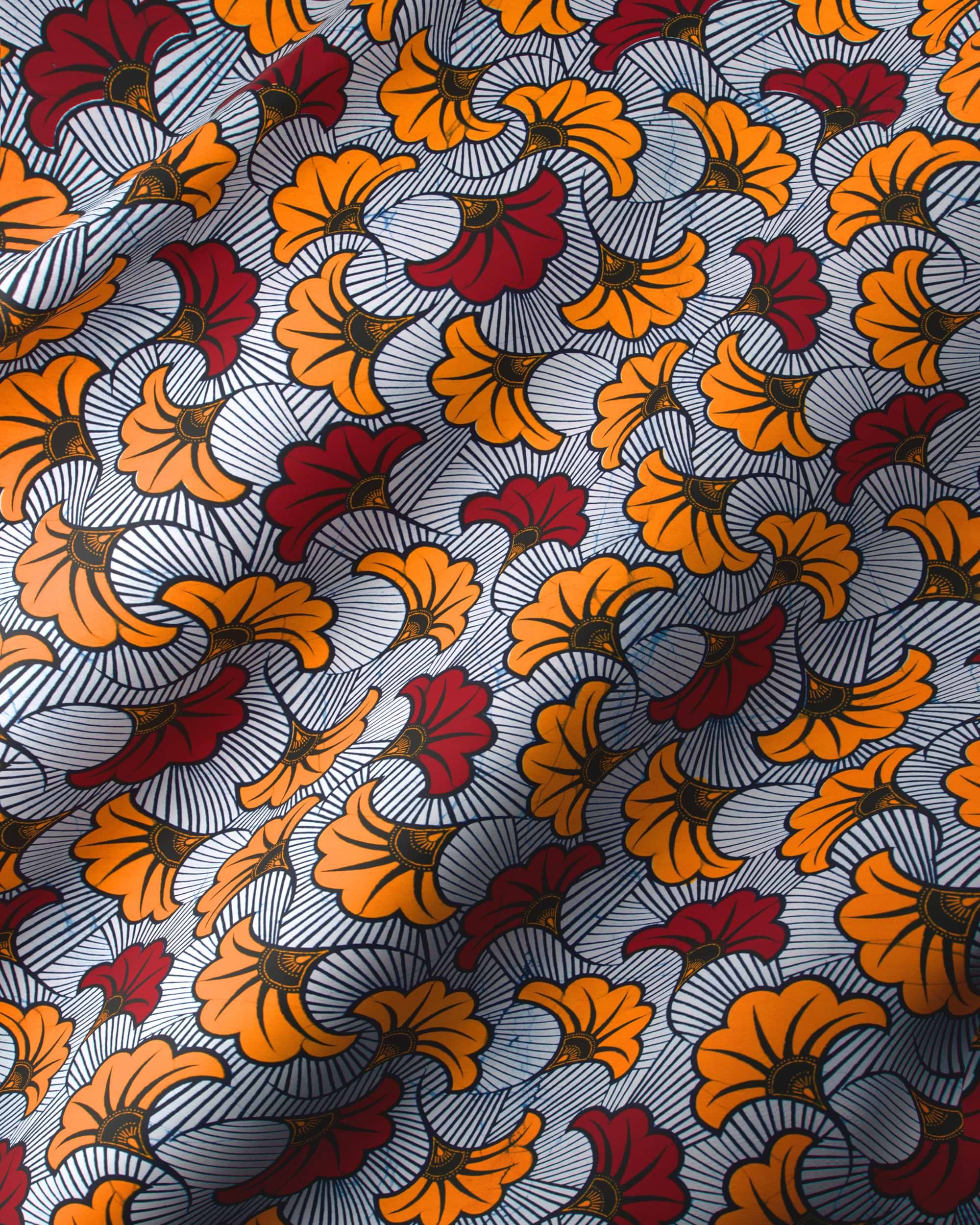 Vibrant orange deep red floral-patterned wax hollandais vl03541.226