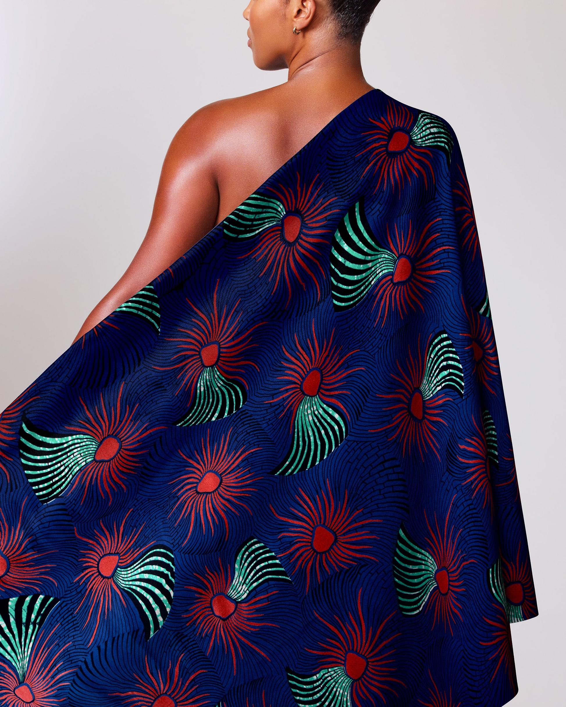Vibrant navy blue one-shoulder wrap wax hollandais vl03586.122