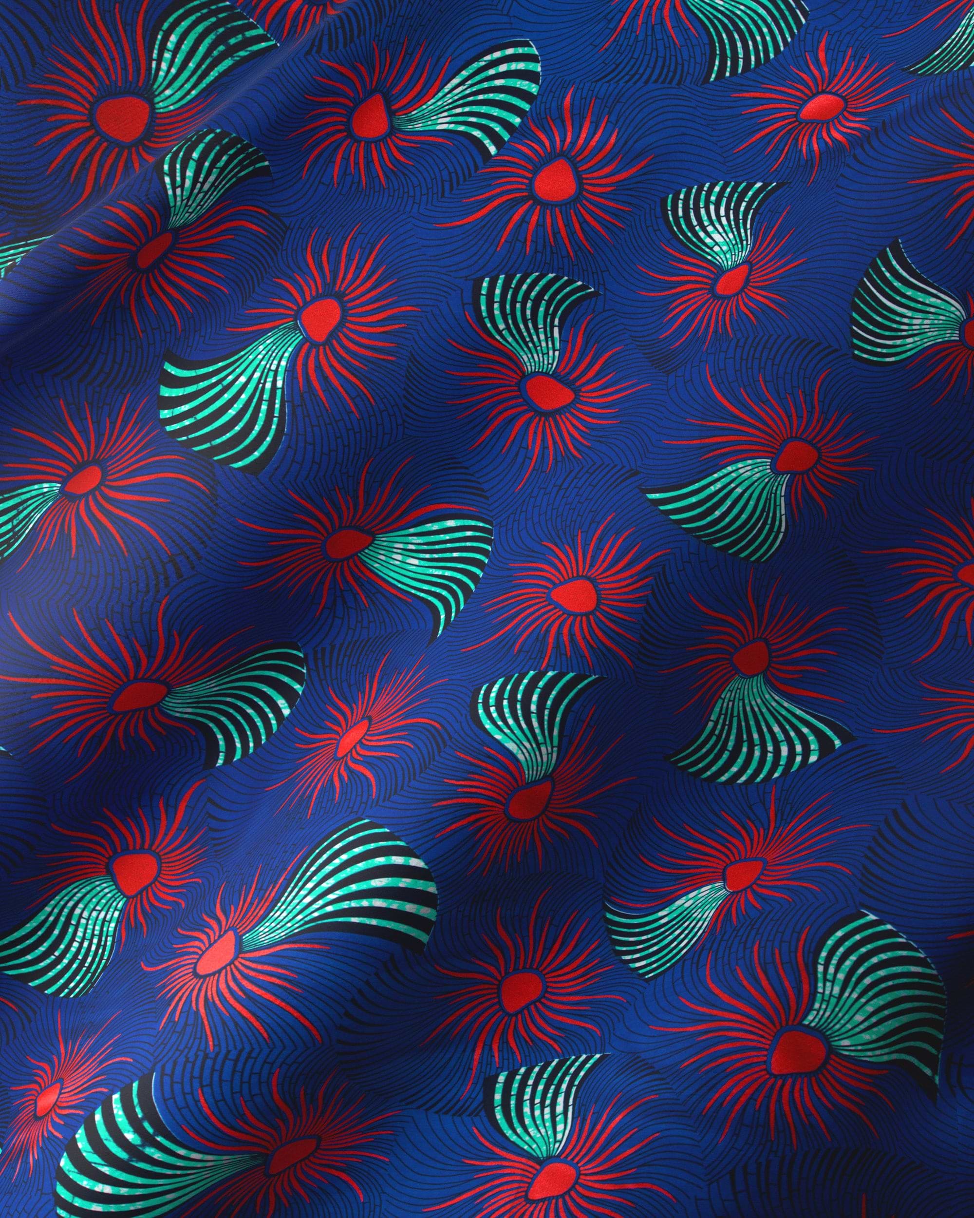 Vibrant blue fabric pattern red wax hollandais vl03586.122