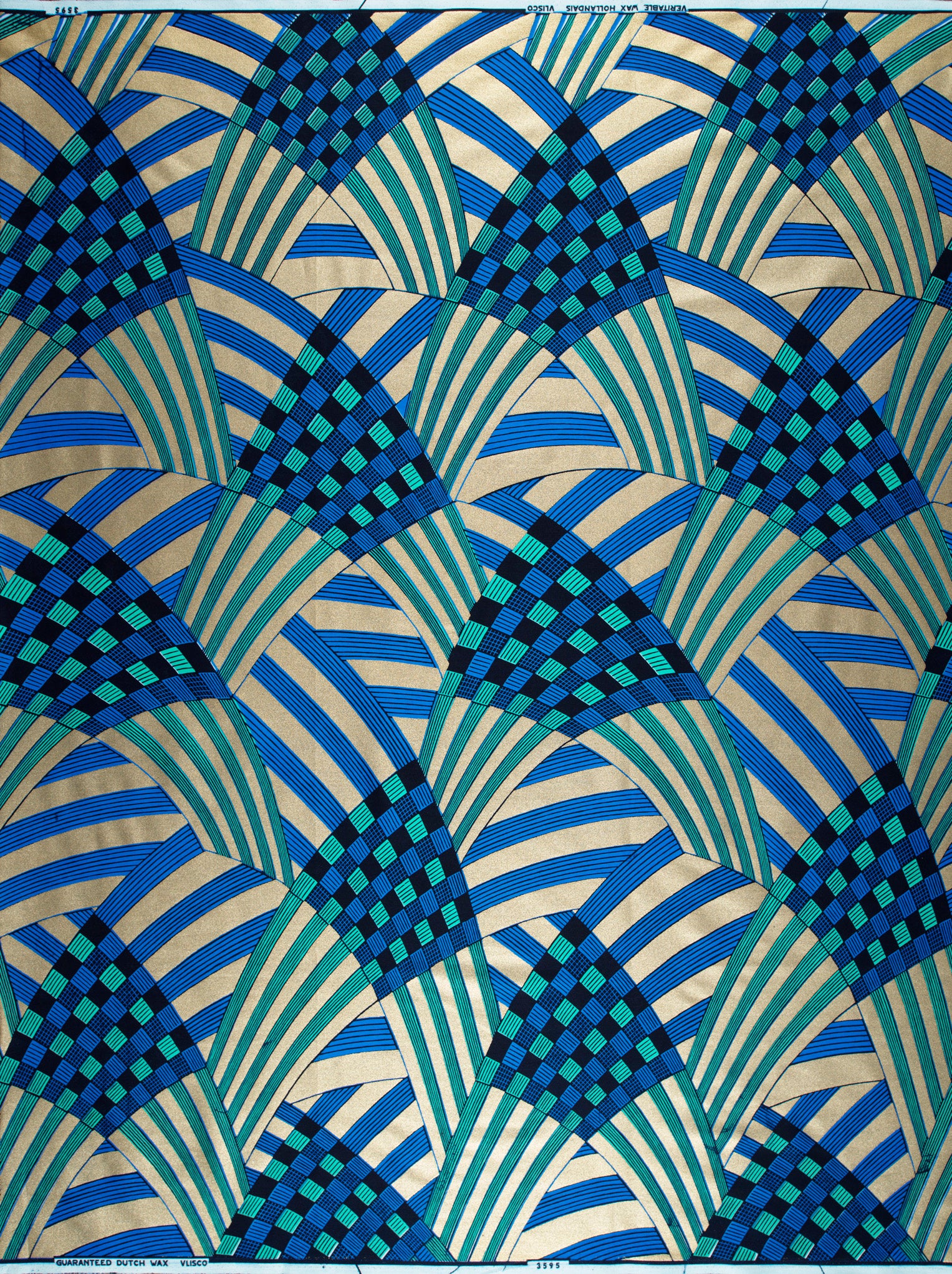 Blue teal geometric patterned fabric wax hollandais vl03595.040