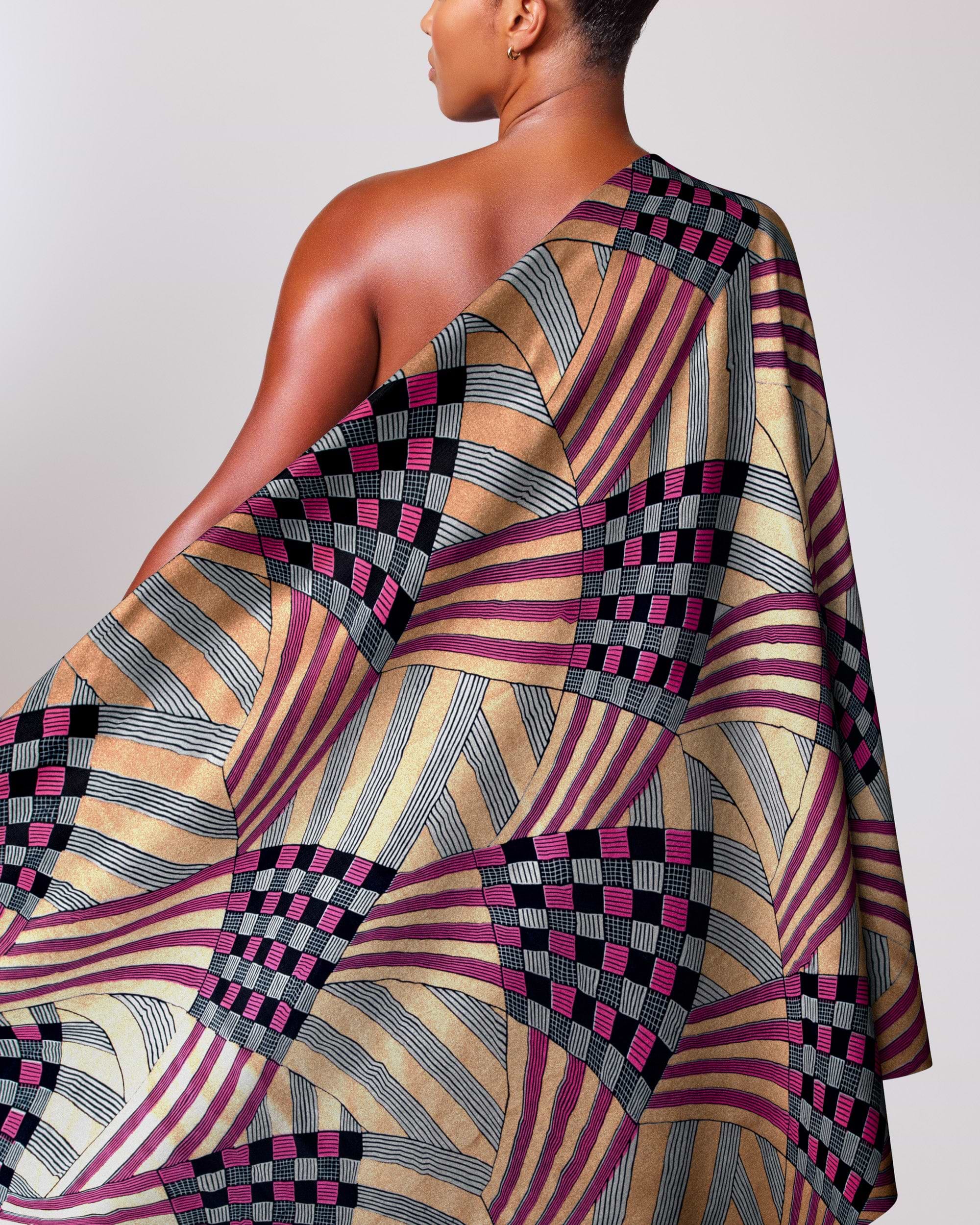 Vibrant one-shoulder dress bold geometric wax hollandais vl03595.041