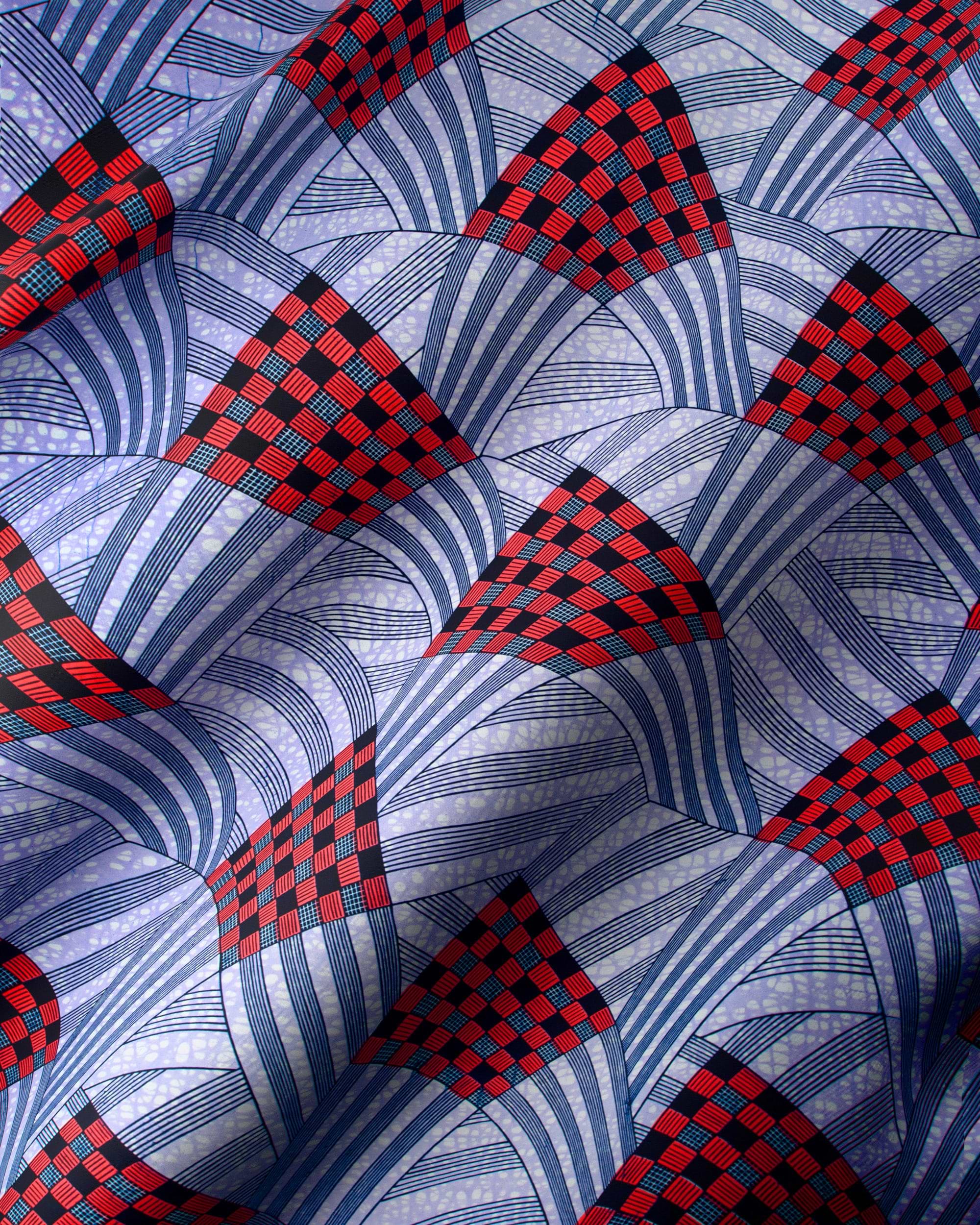 Vibrant red black checkered fabric wax hollandais vl03595.042