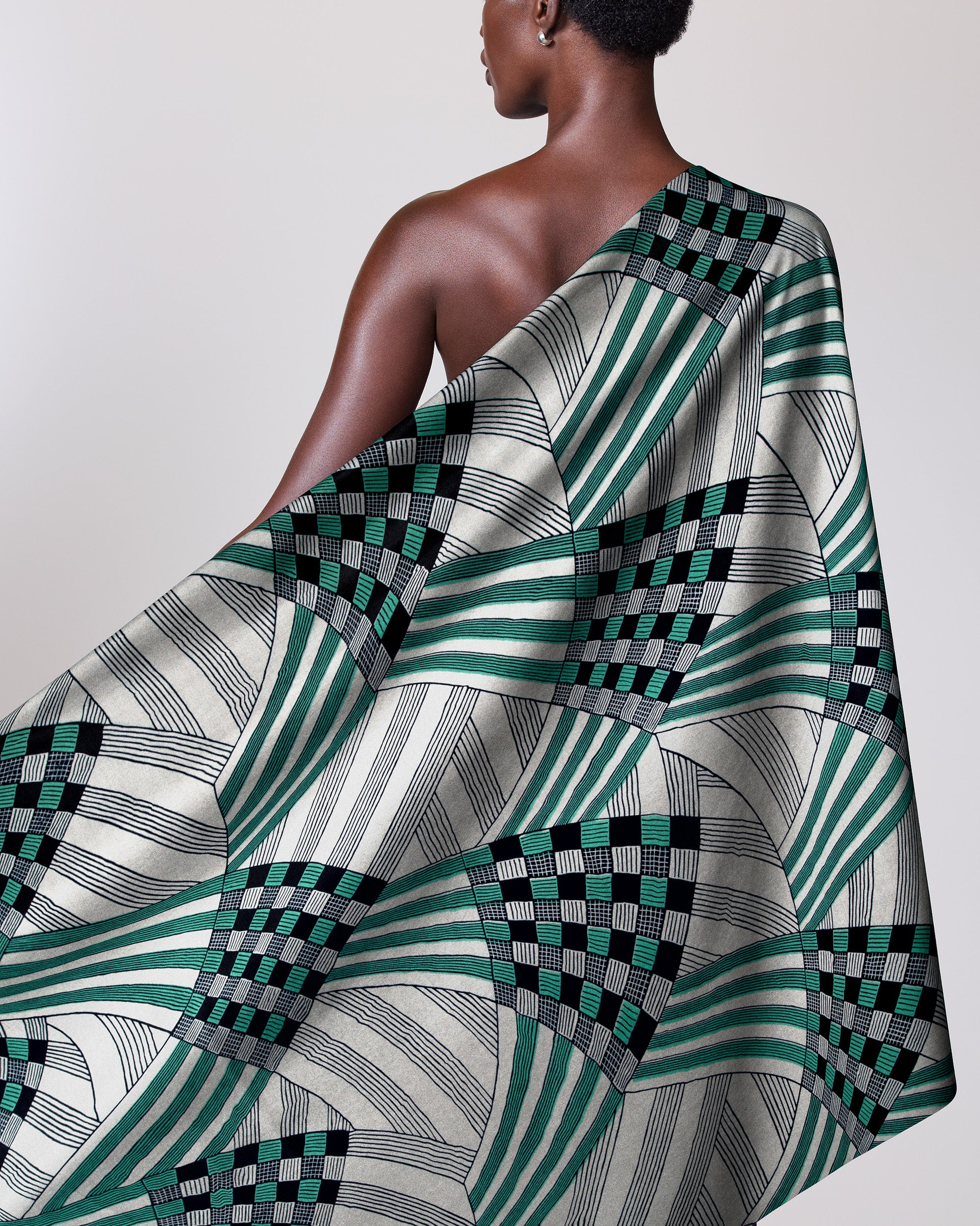 One-shoulder wrap dress bold geometric wax hollandais vl03595.043