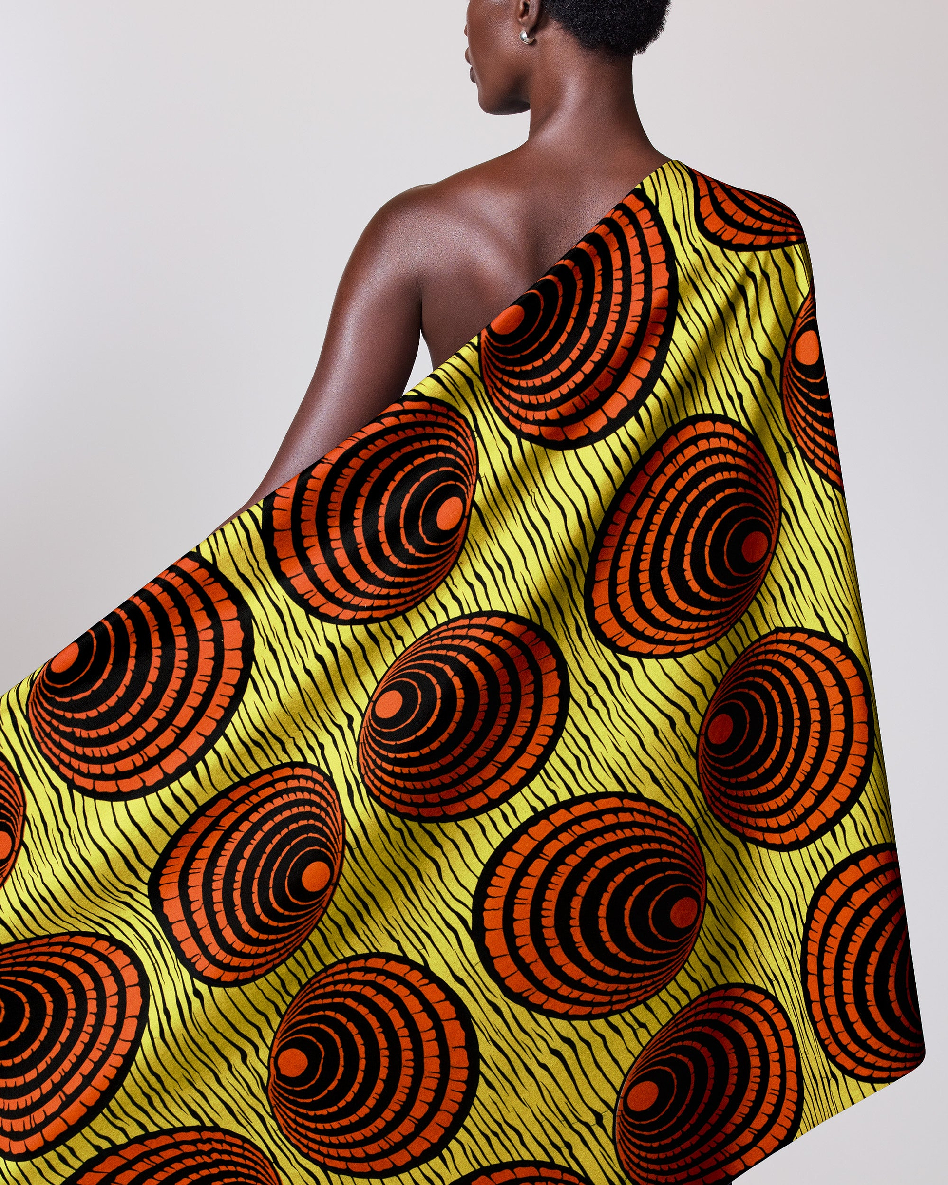 Vibrant yellow orange circular-patterned fabric wax hollandais vl03636.140