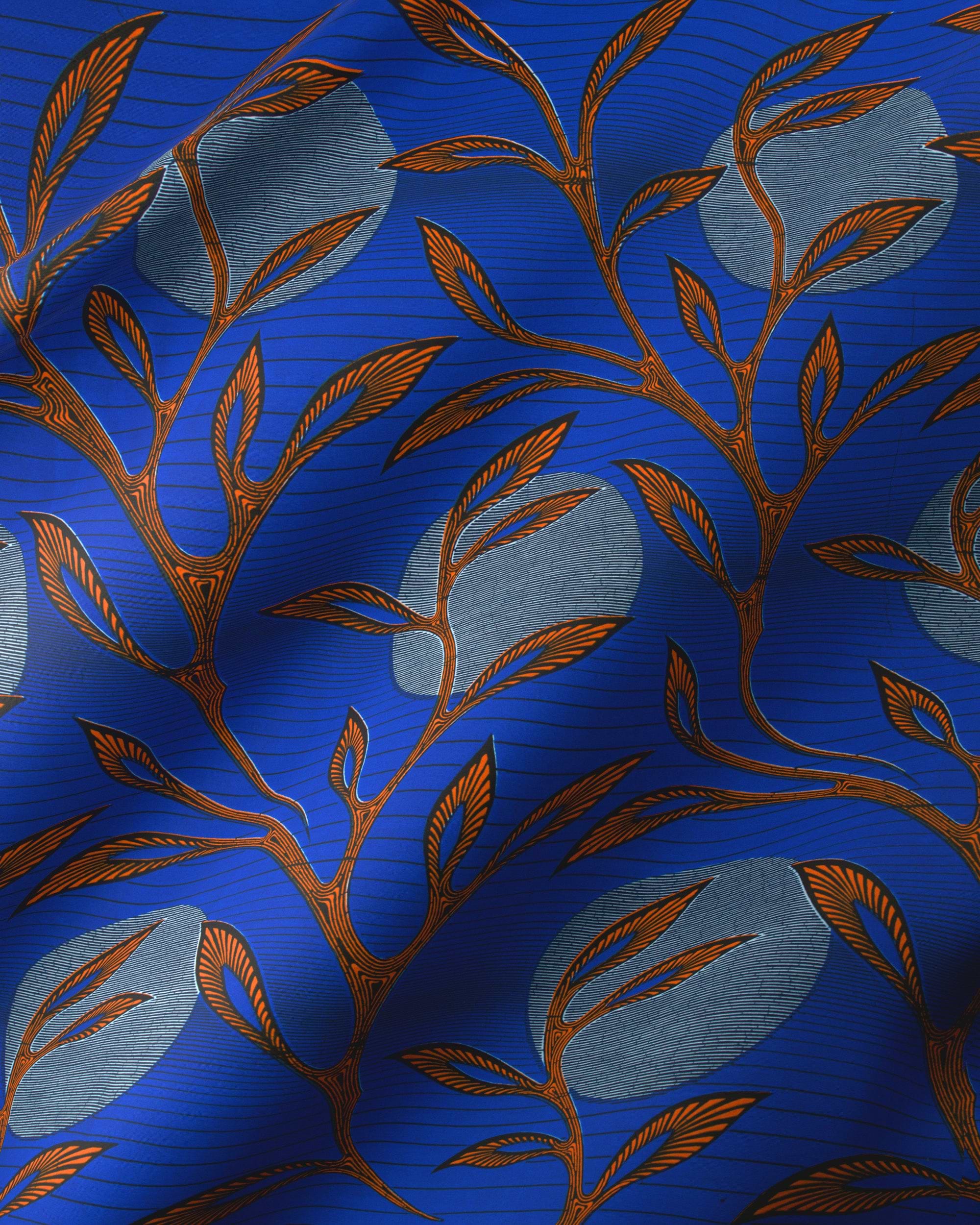 Blue fabric brown floral pattern wax hollandais vl03639.212