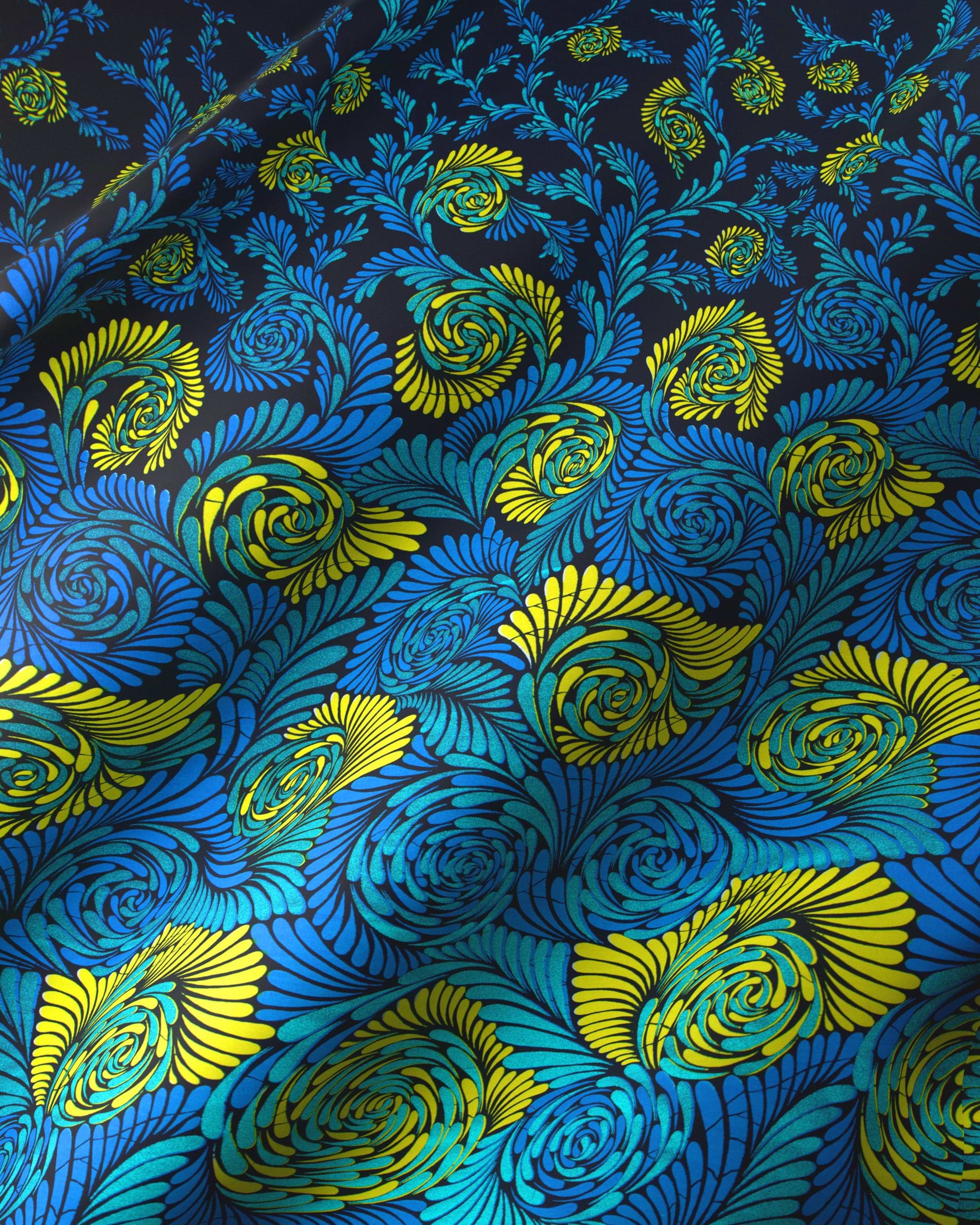Vibrant blue yellow floral fabric wax hollandais vl03674.011
