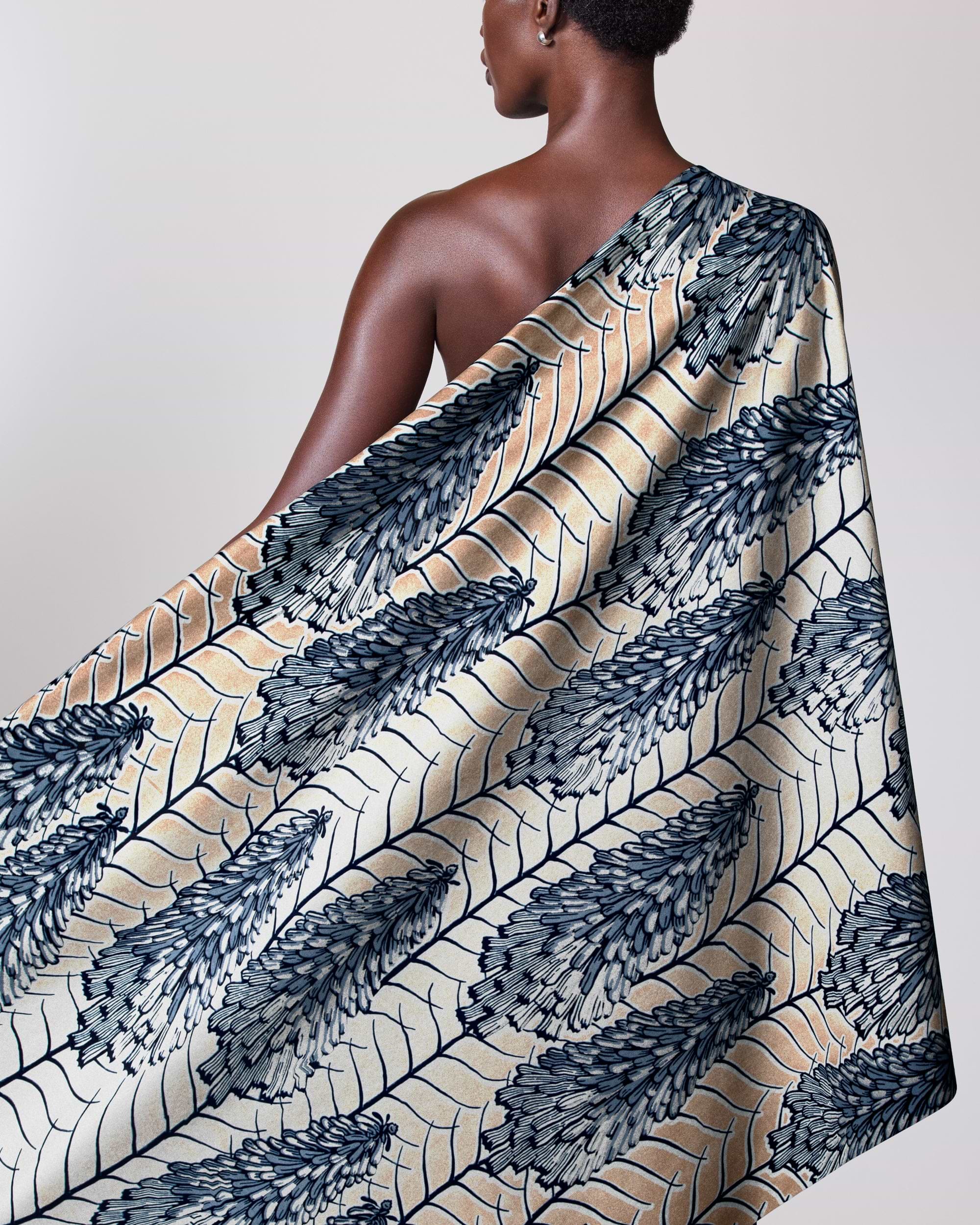 One-shoulder wrap cream base bold wax glitterglam