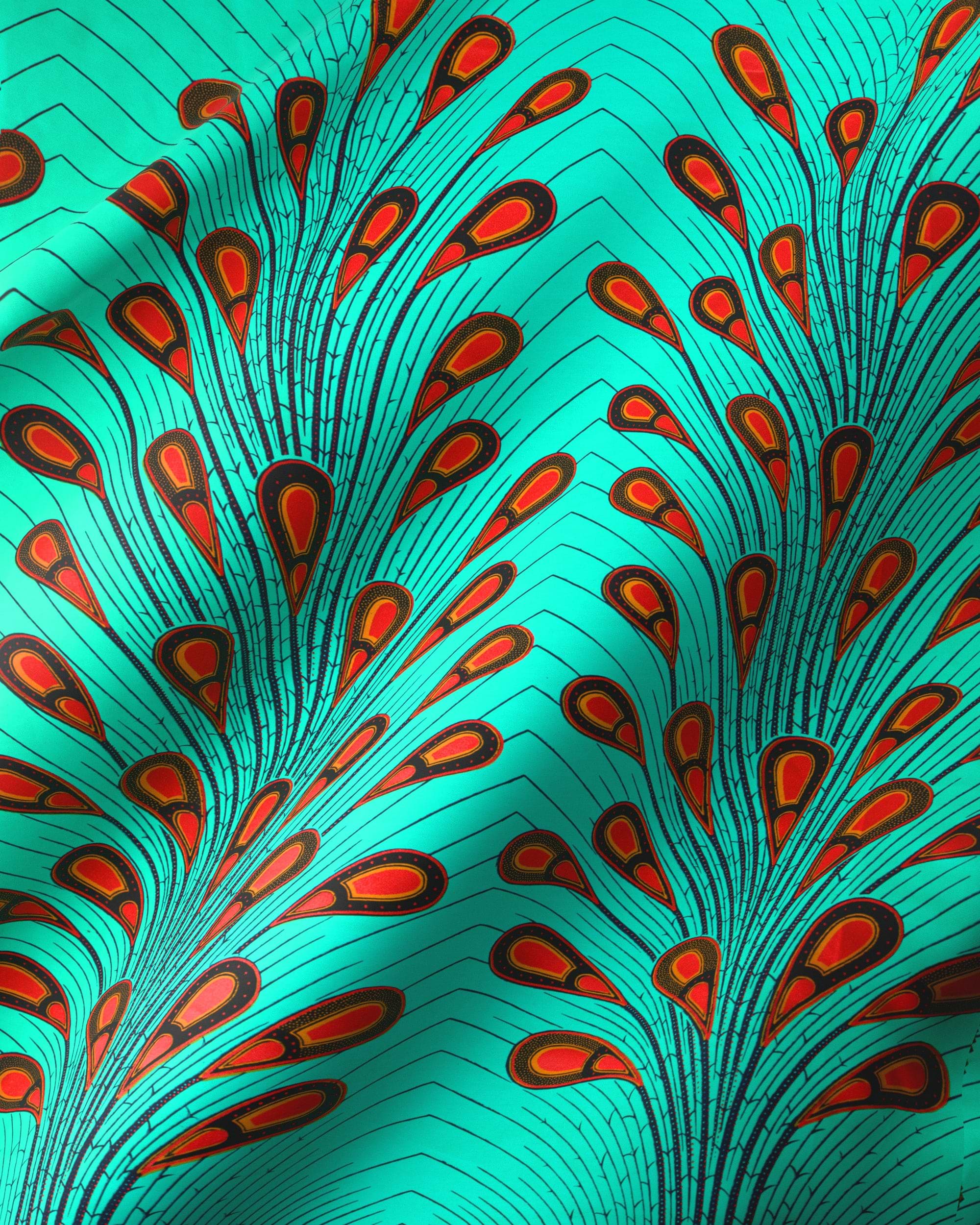 Vibrant turquoise fabric bold red wax hollandais vl03739.142