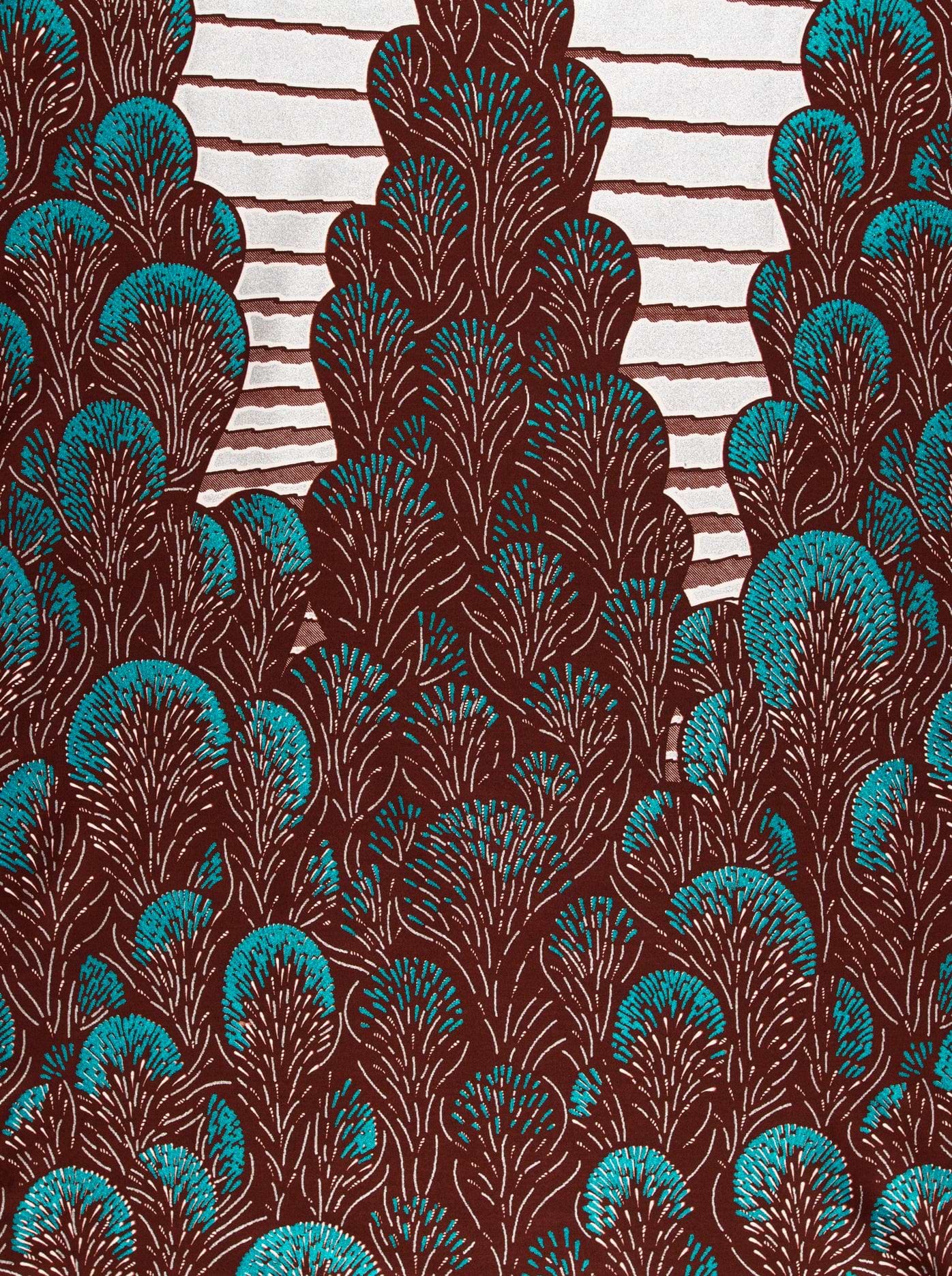 Teal brown patterned fabric stylized wax glitterglam vl03762.012