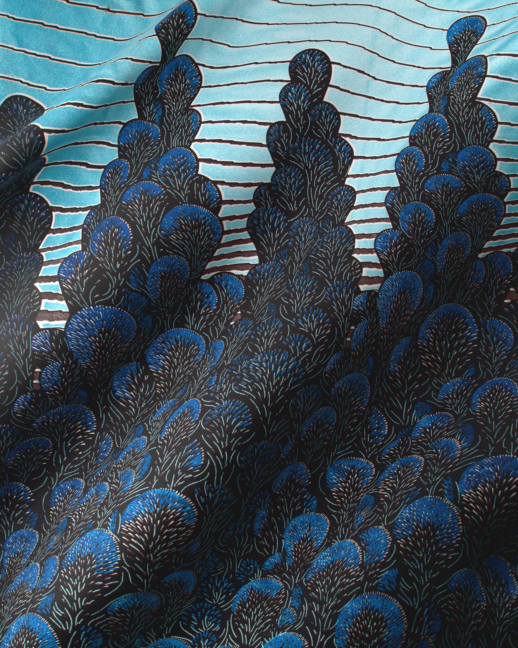 Blue black patterned fabric stylized wax glitterglam vl03762.013