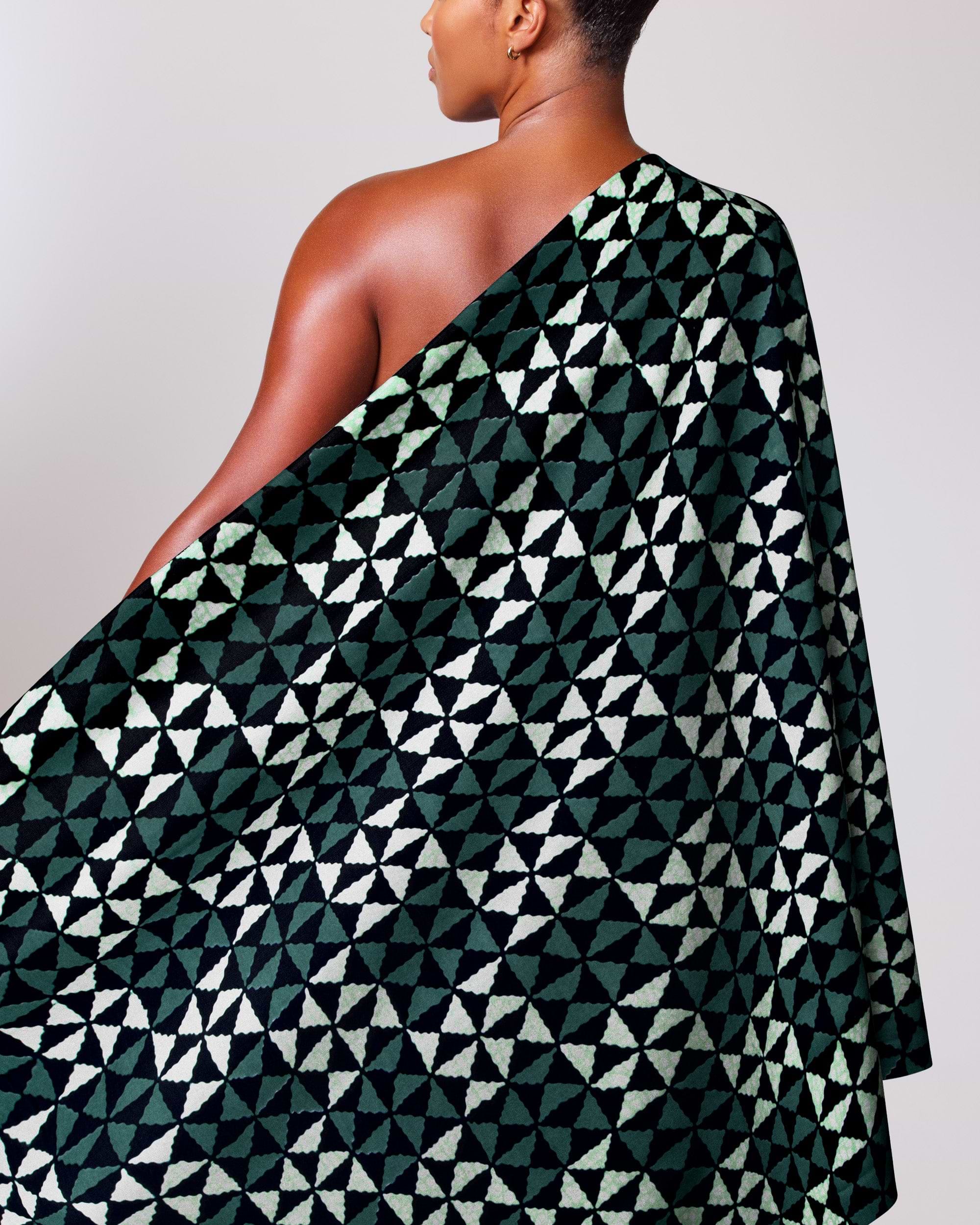 One-shoulder wrap dress bold geometric wax hollandais vl03784.064