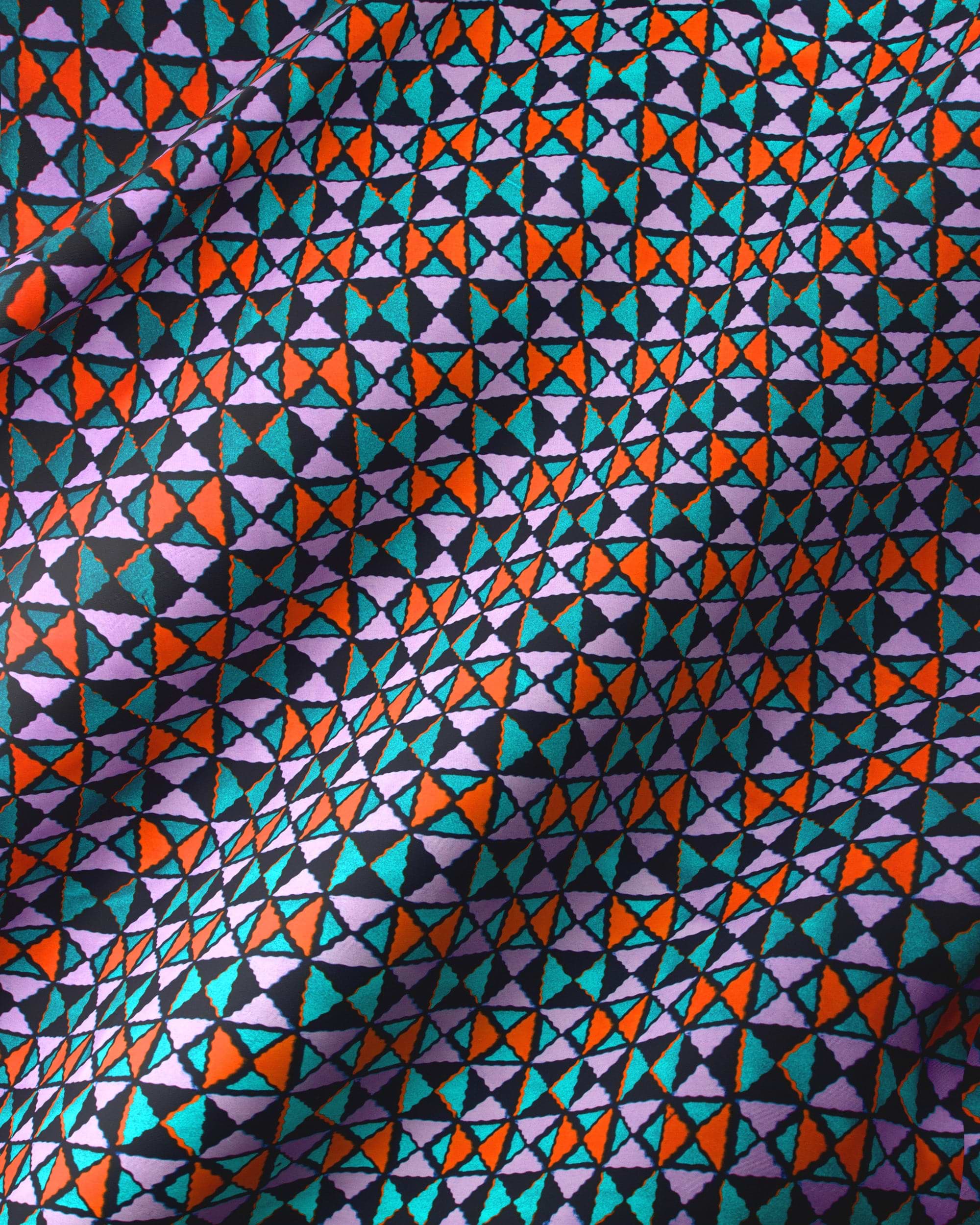 Vibrant geometric-patterned fabric triangles teal wax hollandais vl03784.065