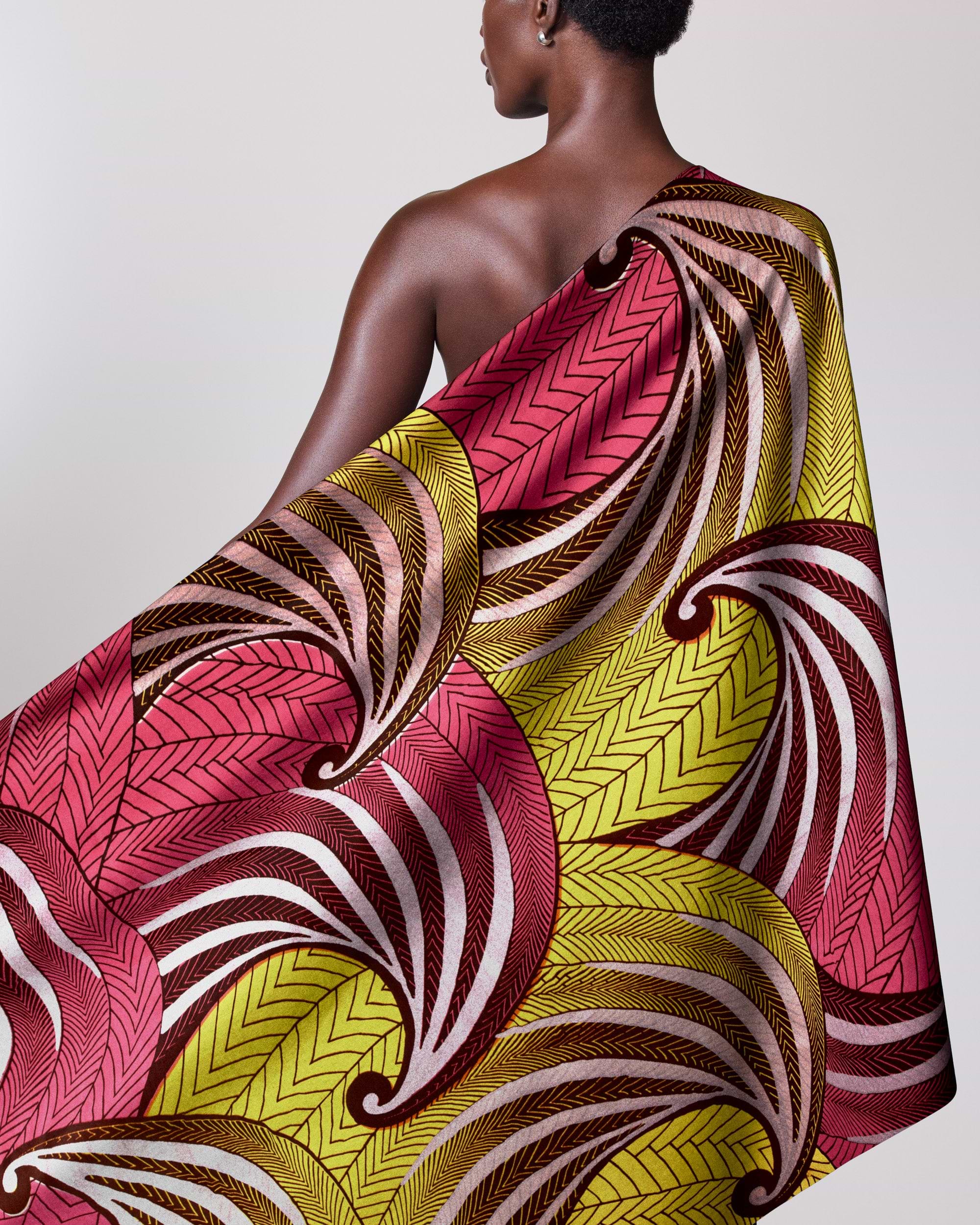 Vibrant one-shoulder wrap dress bold wax hollandais vl03902.030